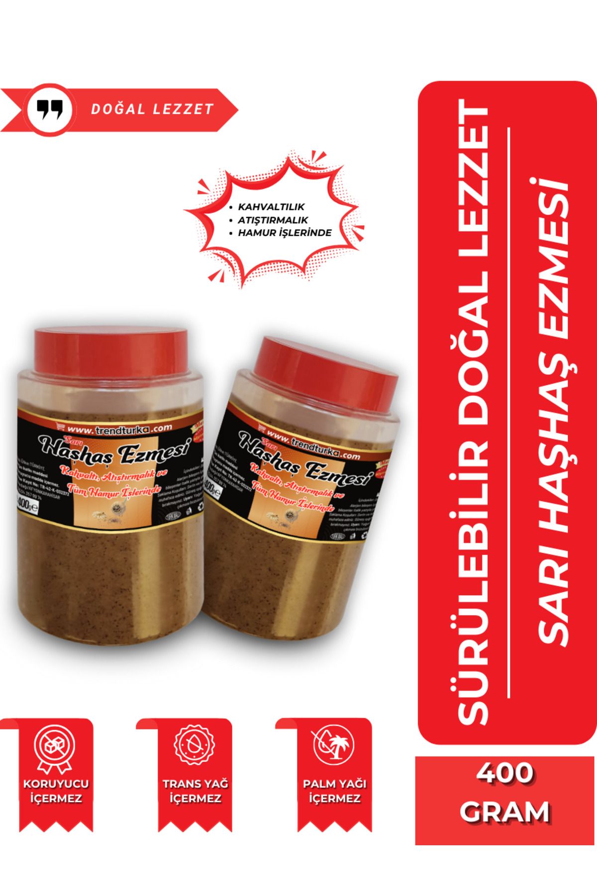 Trendturka Katkısız Doğal Afyon Sarı Haşhaş Ezmesi - 400 gr