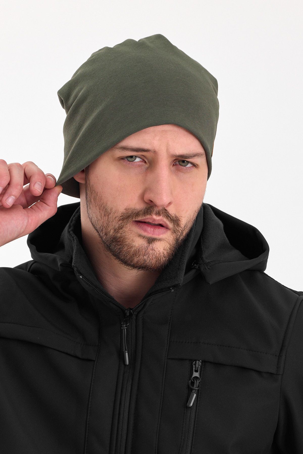 Butikgiz-Men's Khaki Thermal 100% Cotton Soft 2 Style in 1 Beret Premium Cuts Series 5