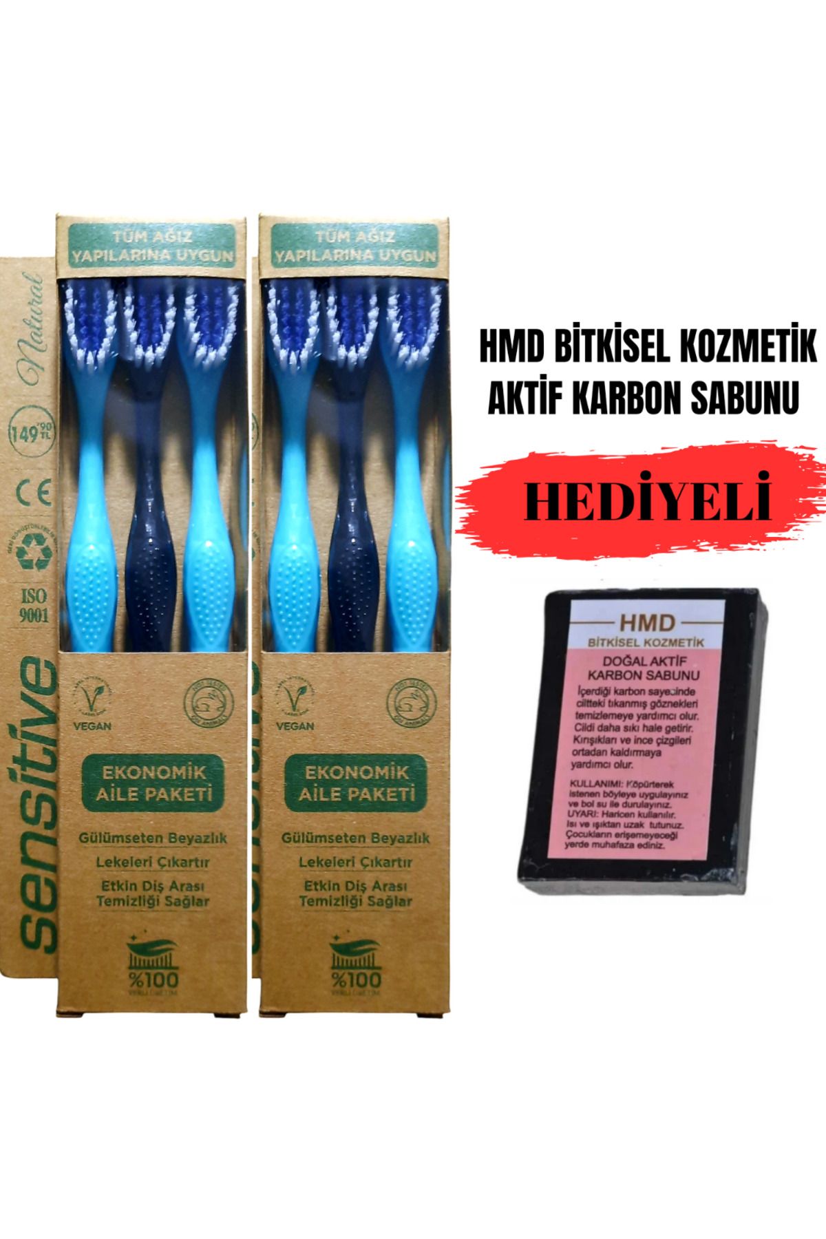 Sensitive Hmd Diş Fırçası Orta Sert 3'Lü X 2 Paket Mr. Fresh Hmd Aktif Karbun Sabunu Hediyeli