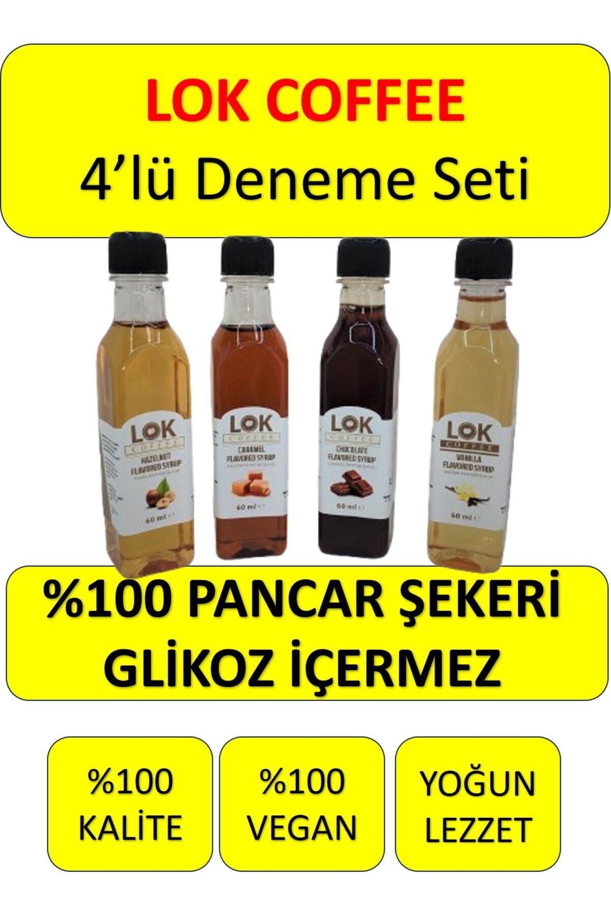 LOK COFFEE Kahve Şurubu 60 ml %100 Pancar Şekerli 4'lü Deneme Seti