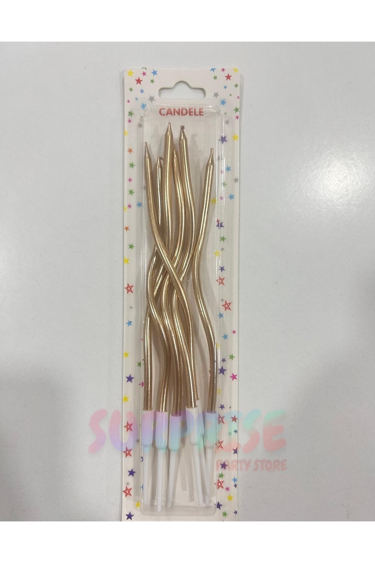 SURPRISE PARTY STORE Beyaz Altın Renk Parlak 6 lı Spiral Kıvrımlı Pasta Mumu Doğumgünü Pastası Mumu Mum