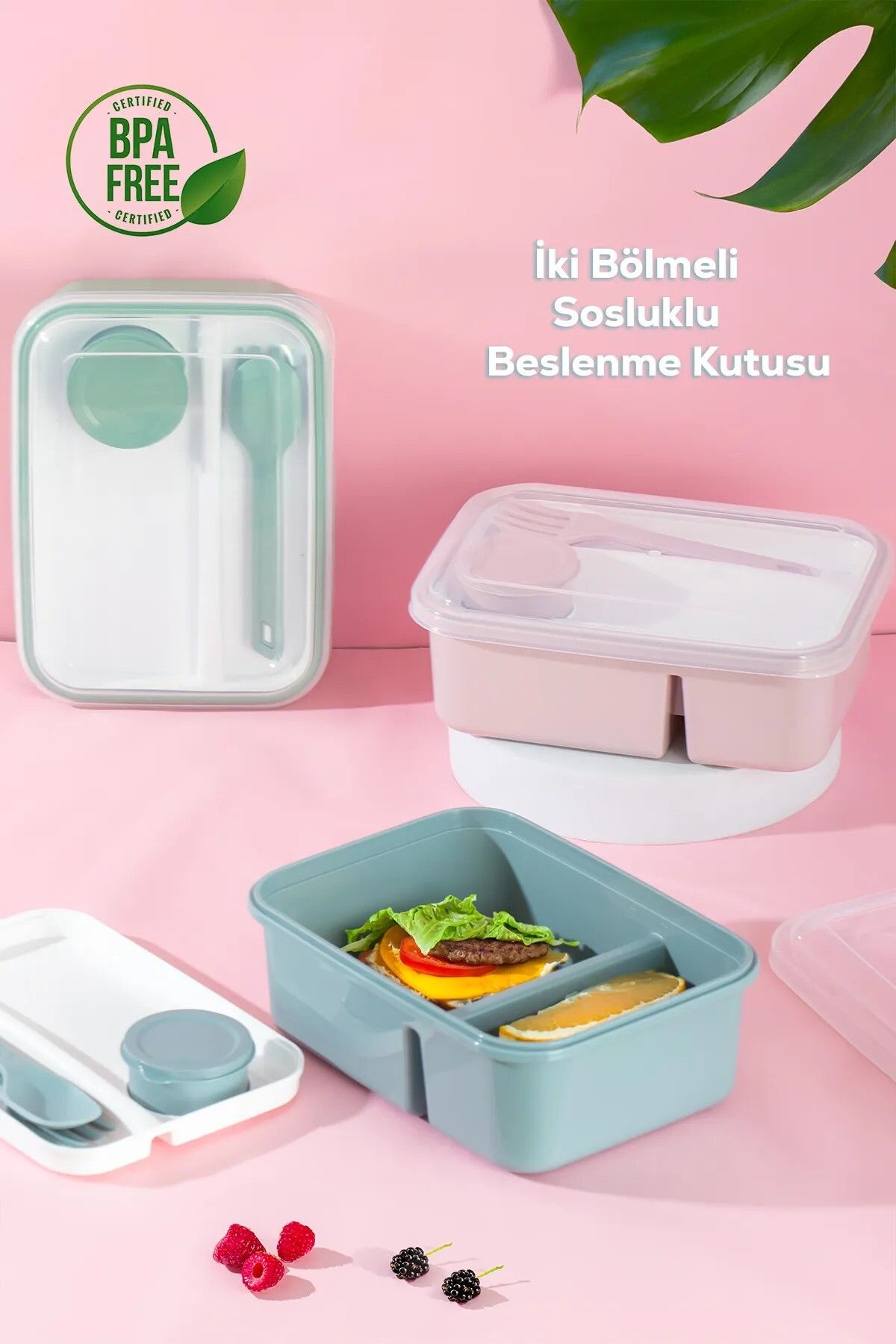 HOBBY LİFE-Nutrition Bowl - with Self-Sauce Bowl Compartment and Fork Spoon 3