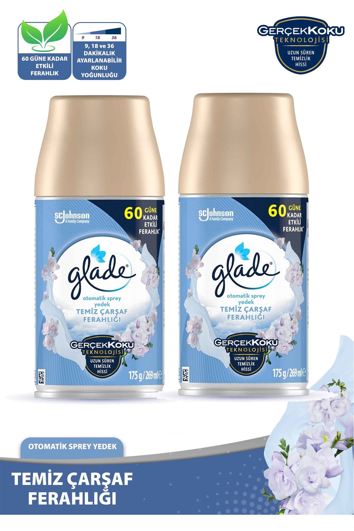 Glade Oda Kokusu Yedek Sprey Temiz Çarşaf Ferahlığı 2 x 269 ml./175gr.