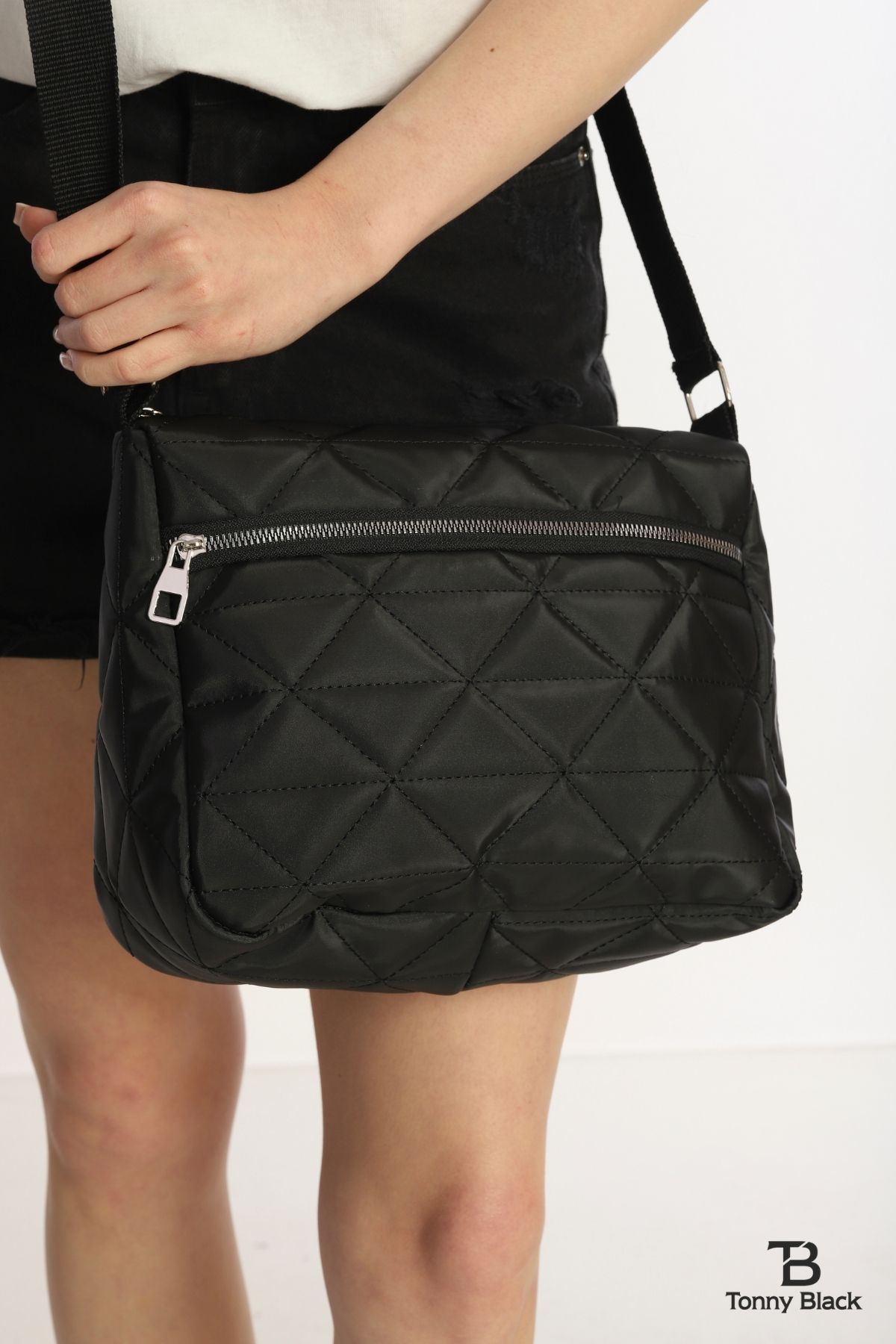 Tonny Black-Waterproof Quilted Shopper - Hand and Shoulder Bag for School and Sports with Cross Strap and Lining 7