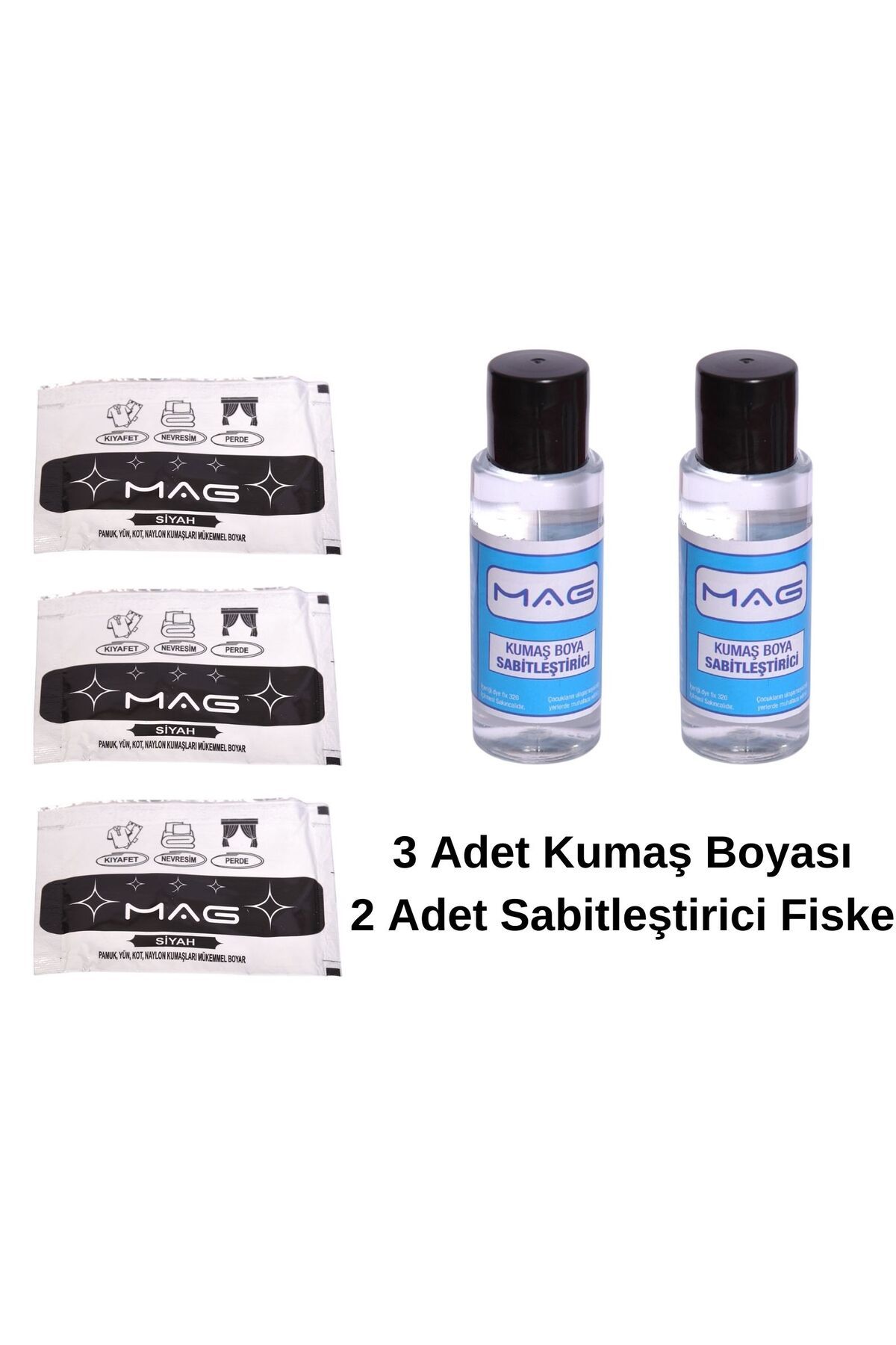 Mag Shoes Care Kumaş Boyası Siyah 3 Paket + 2 Paket Sabitleştirici Fiske