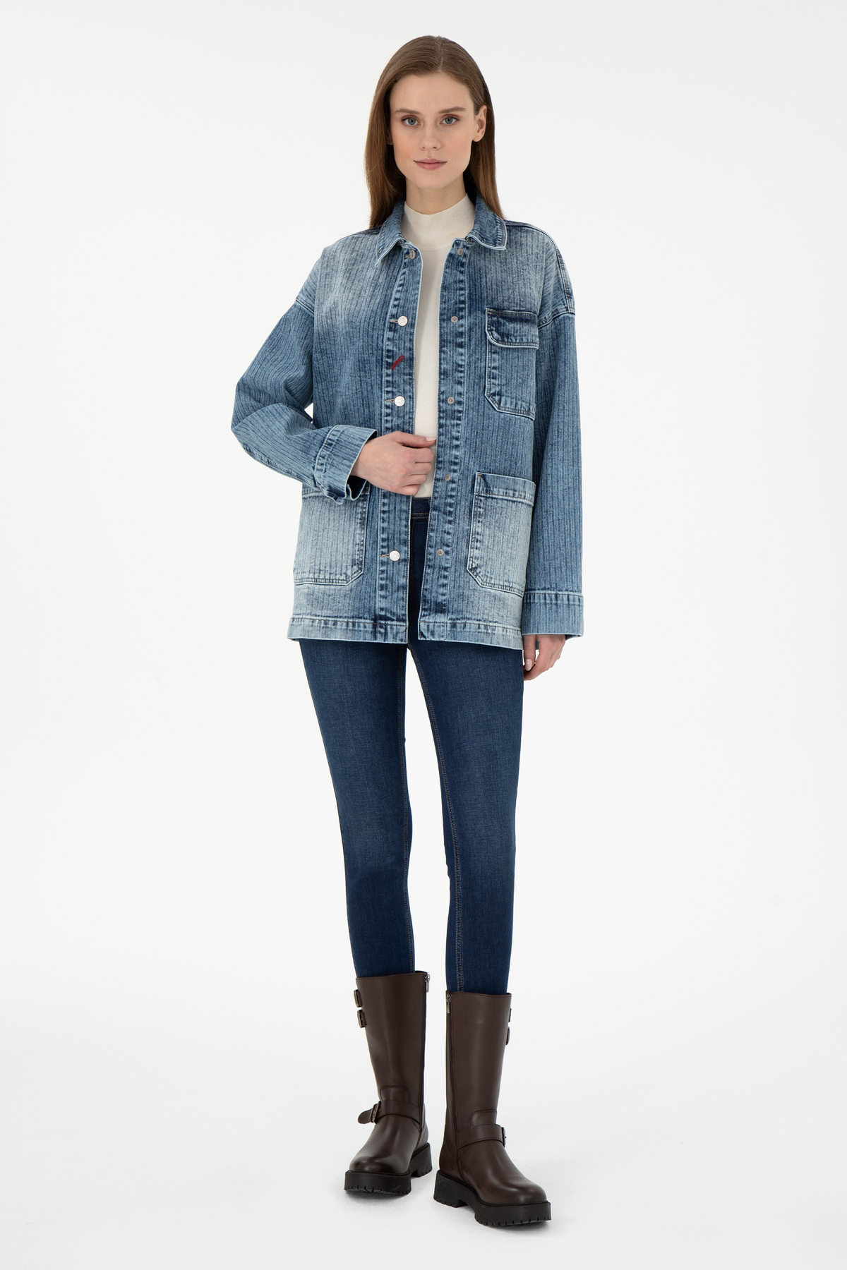 U.S. Polo Assn.  Kadın Açık Mavi Jean Tunik Gömlek 50291134-DN0021 - Görsel 4