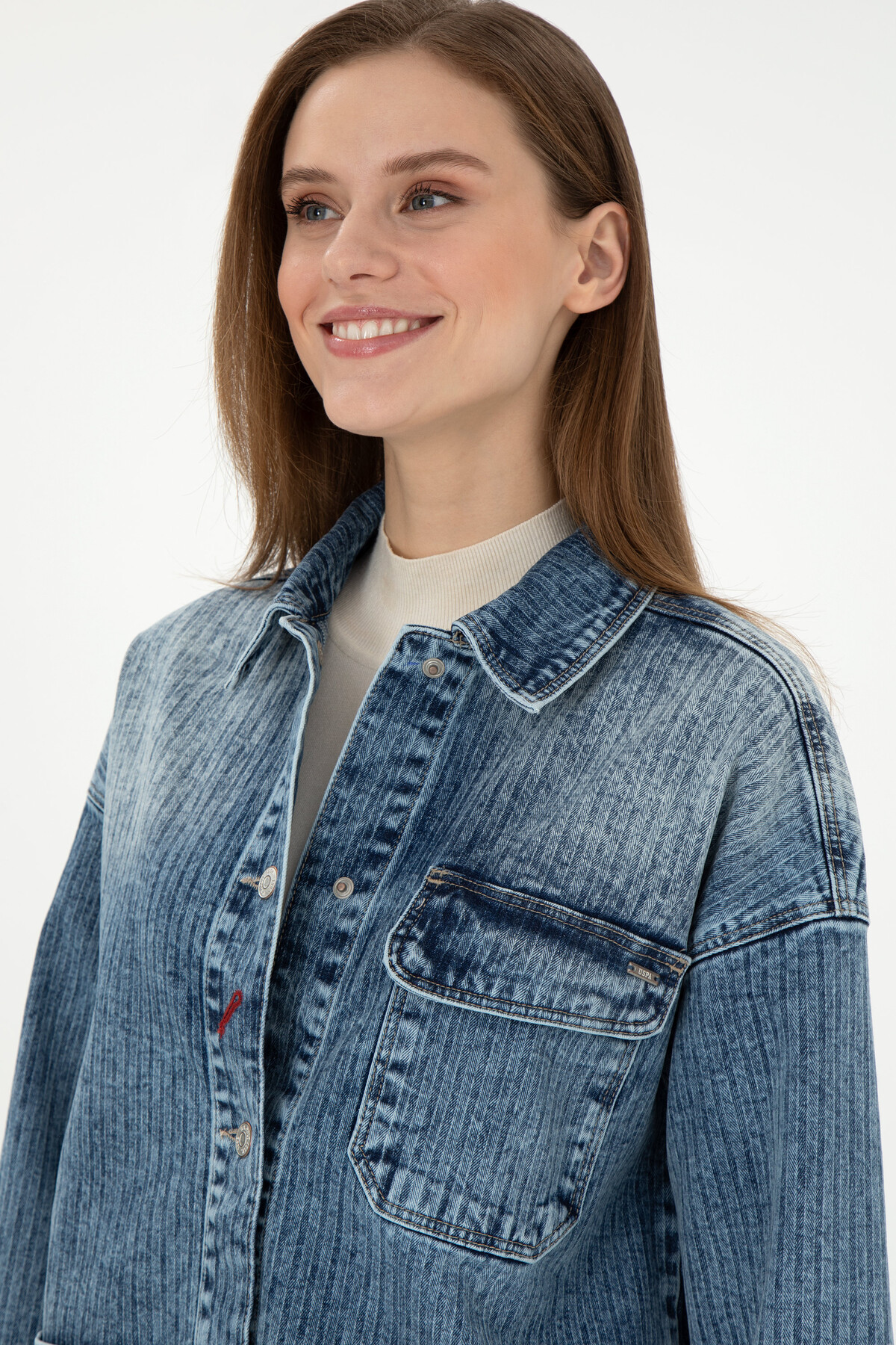 U.S. Polo Assn.  Kadın Açık Mavi Jean Tunik Gömlek 50291134-DN0021 - Görsel 2