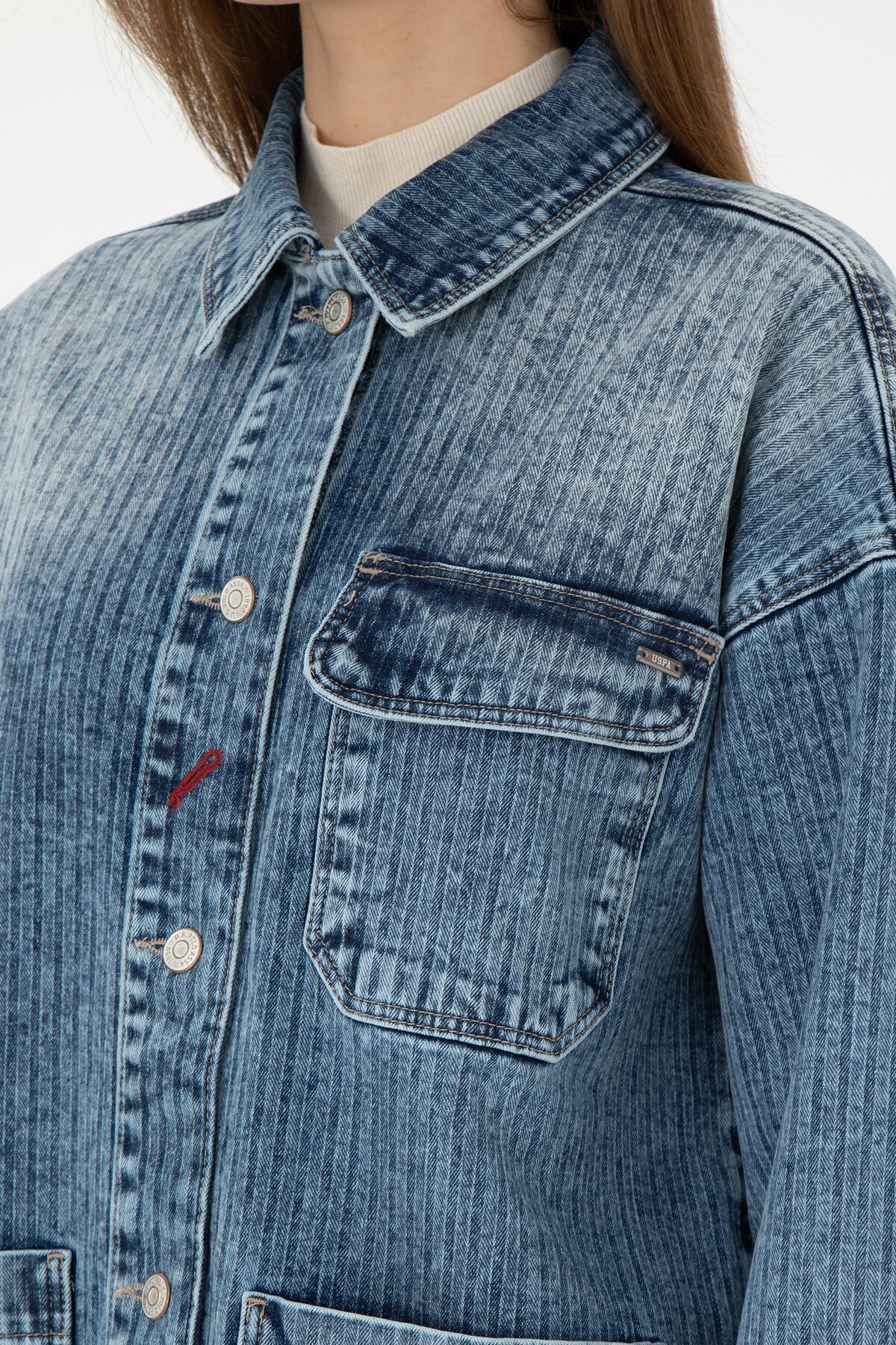 U.S. Polo Assn.  Kadın Açık Mavi Jean Tunik Gömlek 50291134-DN0021 - Görsel 7