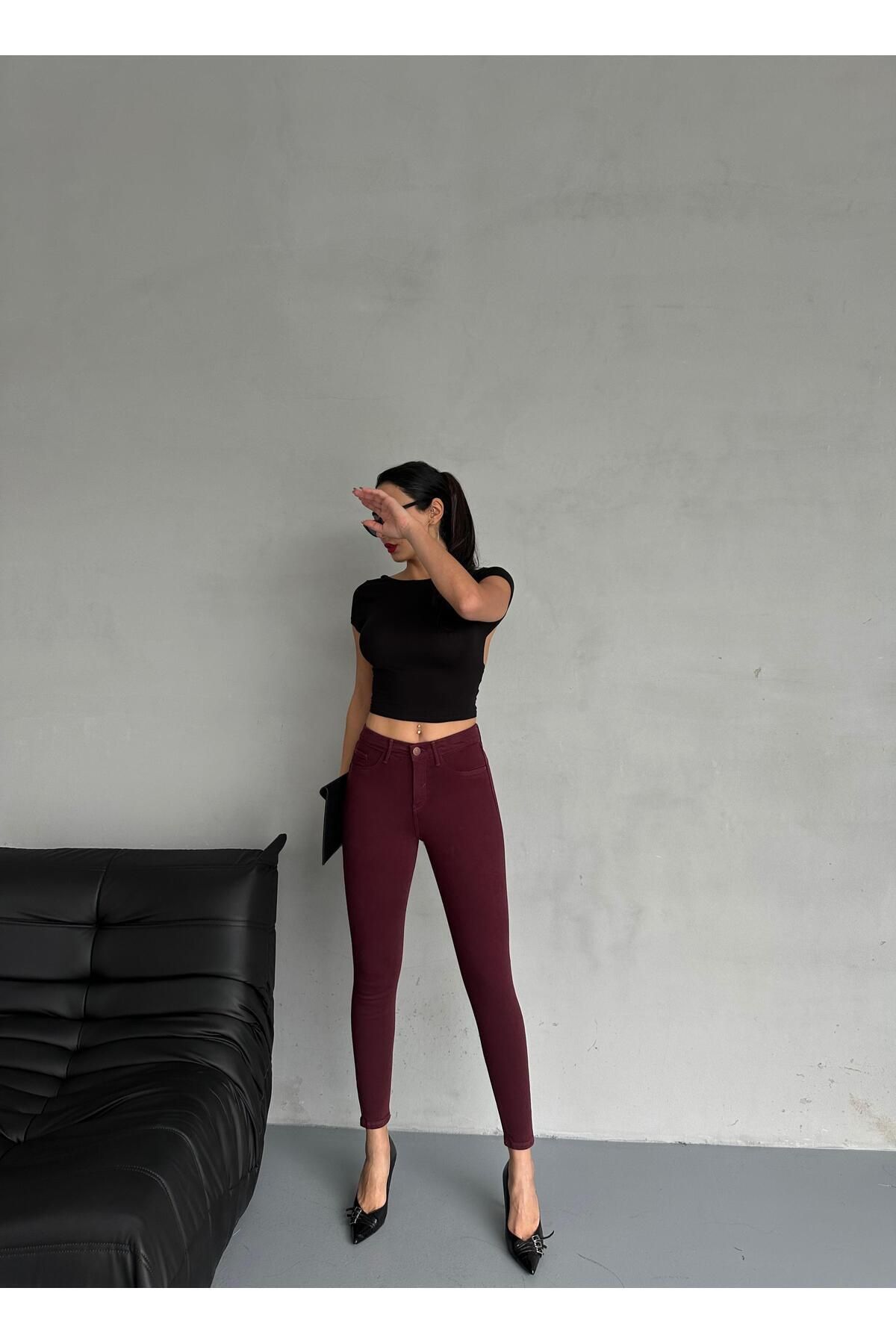 BPF Claret Red Shaping Effect Push Up Skinny Jean