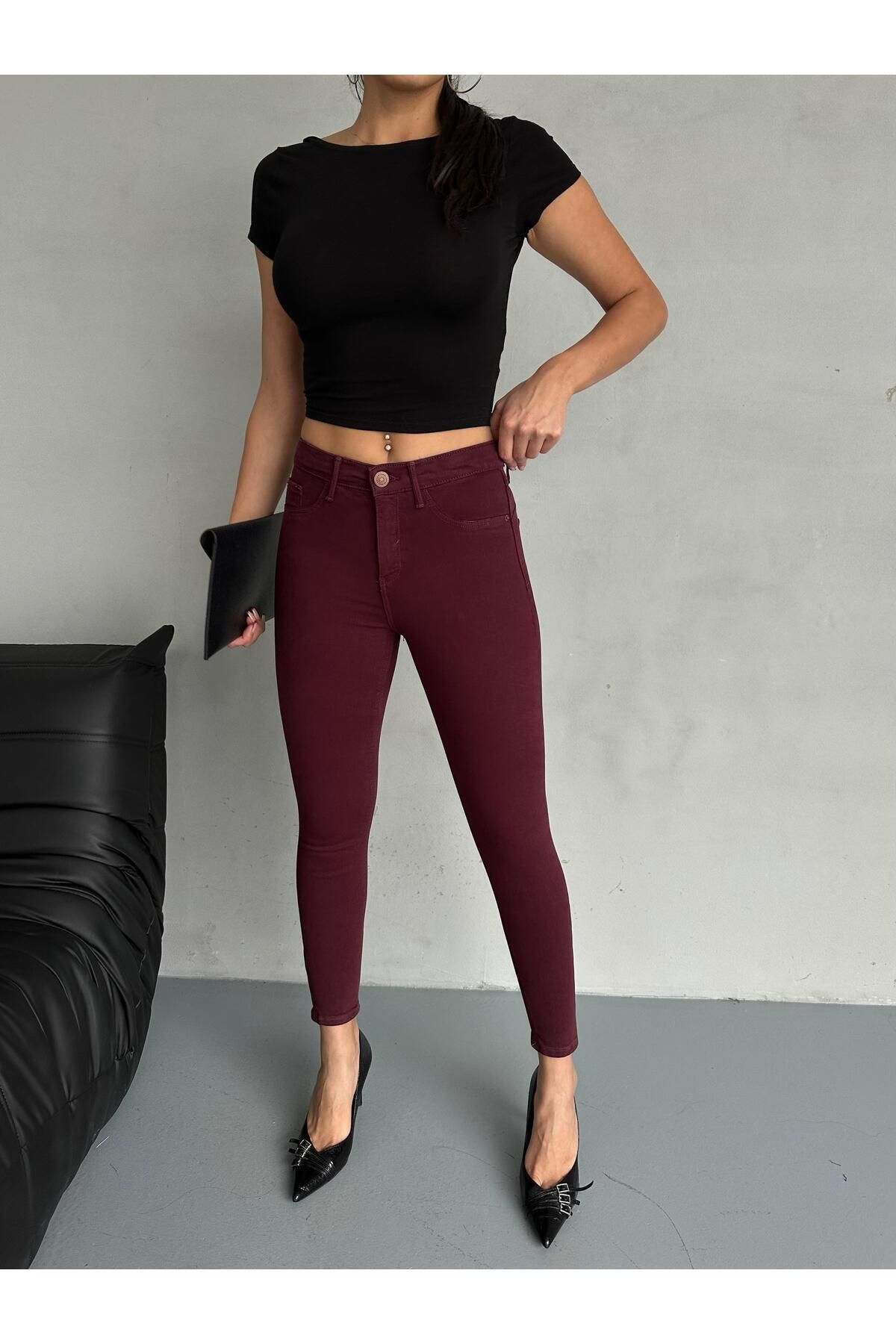 BPF Claret Red Shaping Effect Push Up Skinny Jean