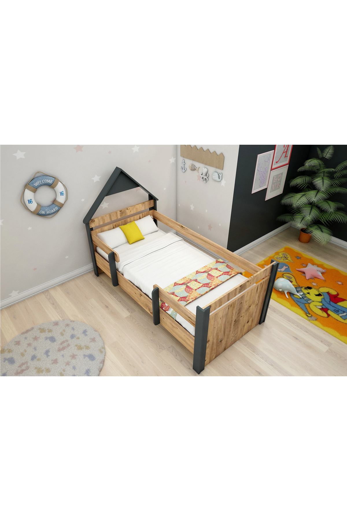 Arnetti Valerin Çocuk Montessori Karyola Atlantik Çam Antrasit (GİRİŞ SAĞ VE SOL OLARAK KURULABİLİR)-valerin fotoğrafı 3 (önizleme)