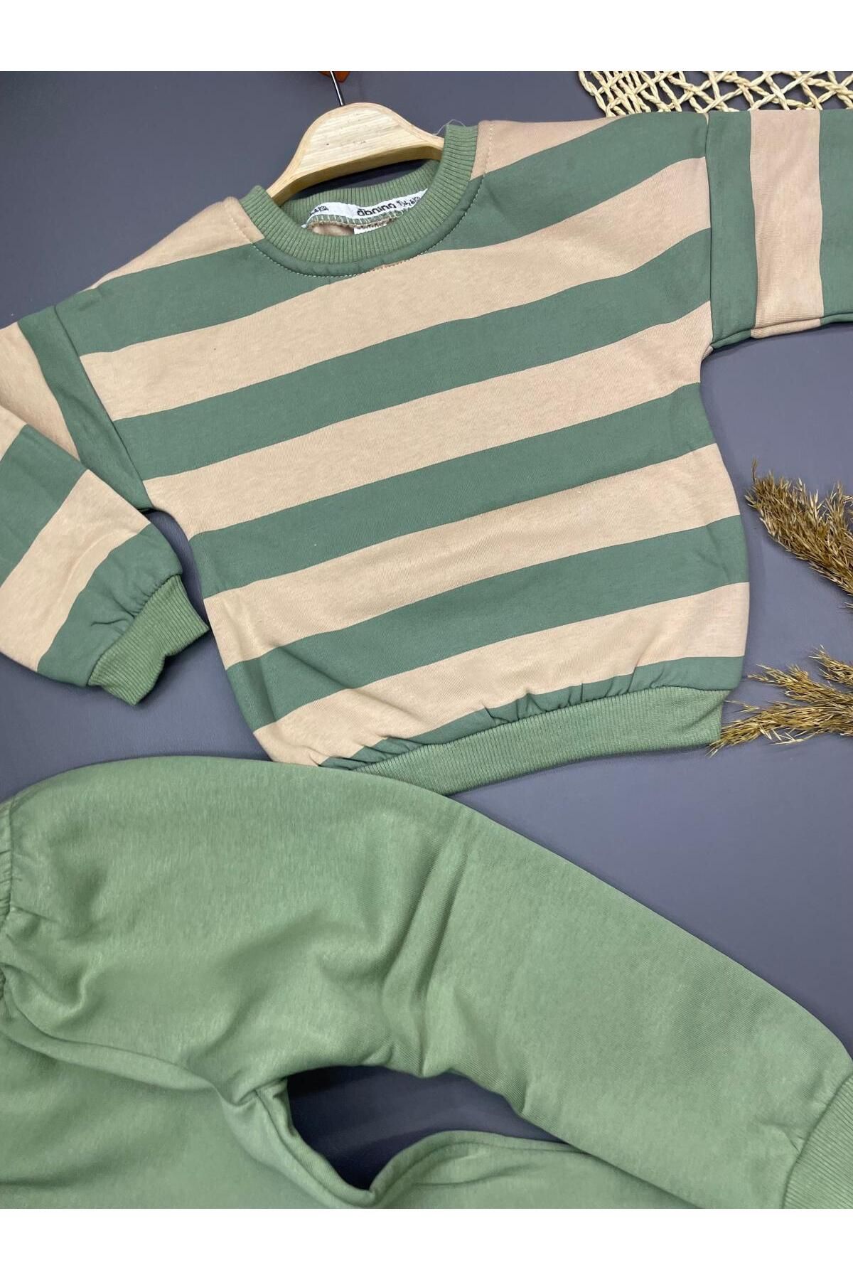 ZİMBOO-Boys Children's Charded 3 Threads 1-5 Years Old Stripe Printed 2-Piece Set 4