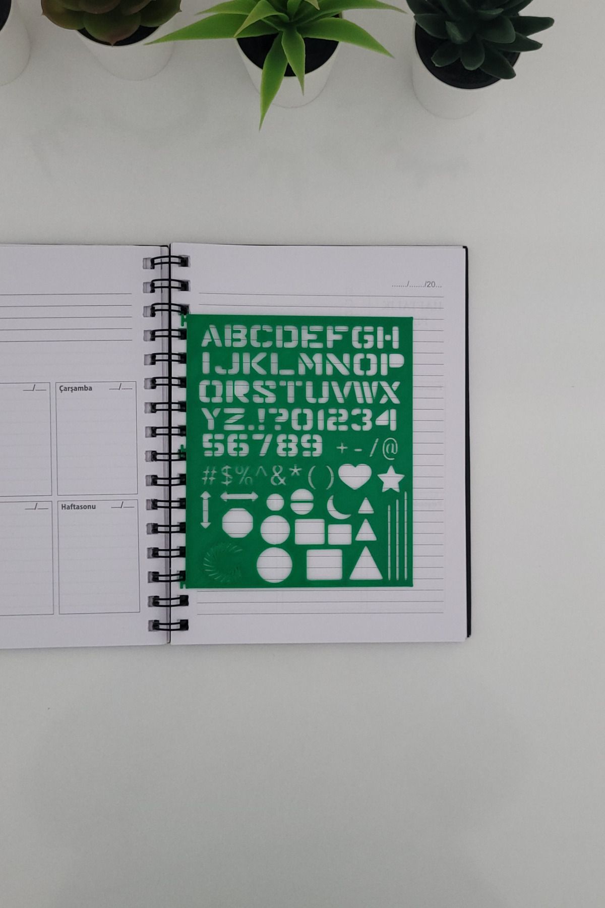 Karmelom Studio-Spiral Notebook Compatible Alphabet and Shapes Template Ruler 3