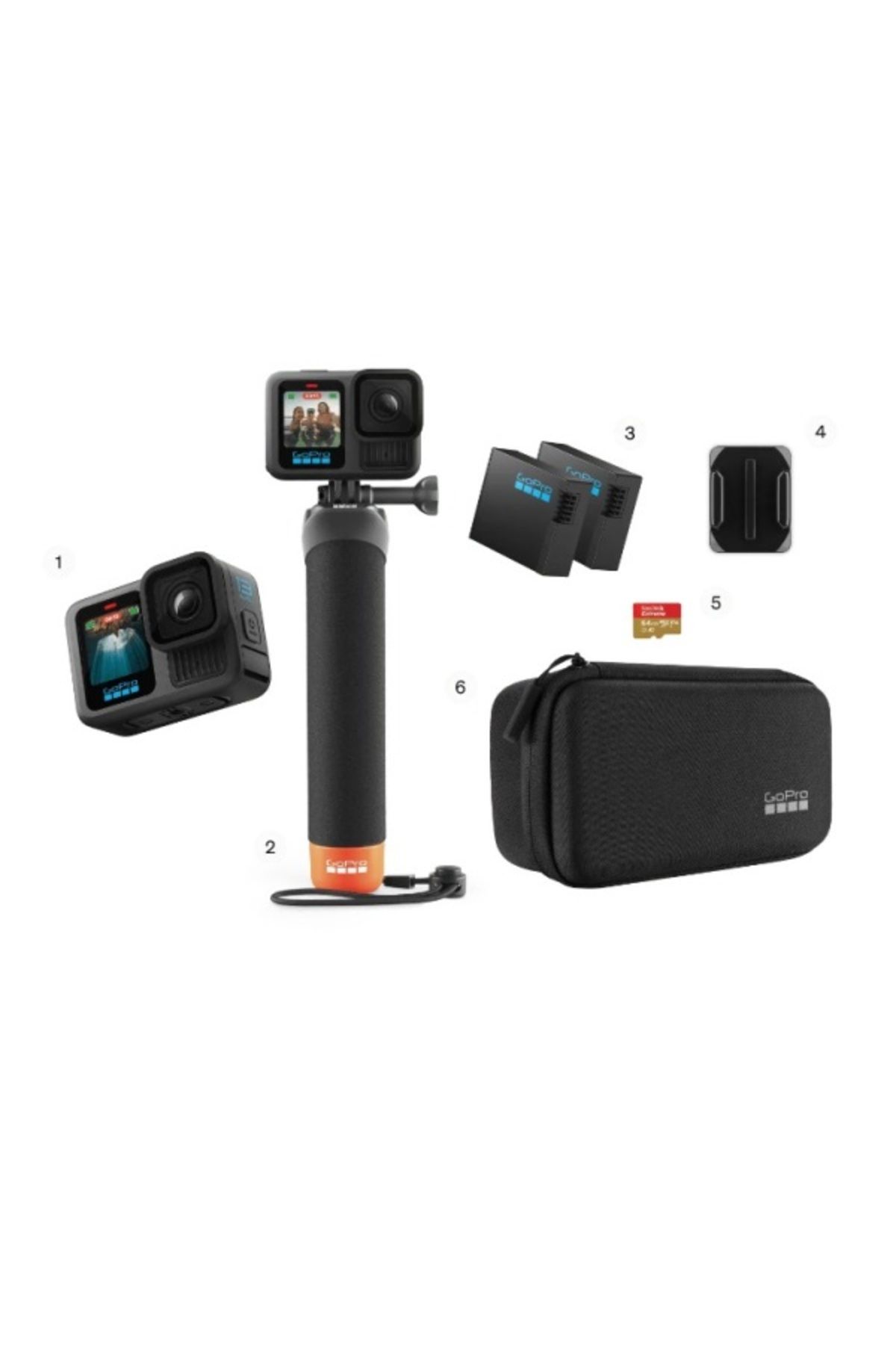 GoPro Hero 13 Black Aksesuar Kit 2 Adet Batarya, Tutacak Hafıza Kartı Çanta Türkiye Distribütörü Garantili