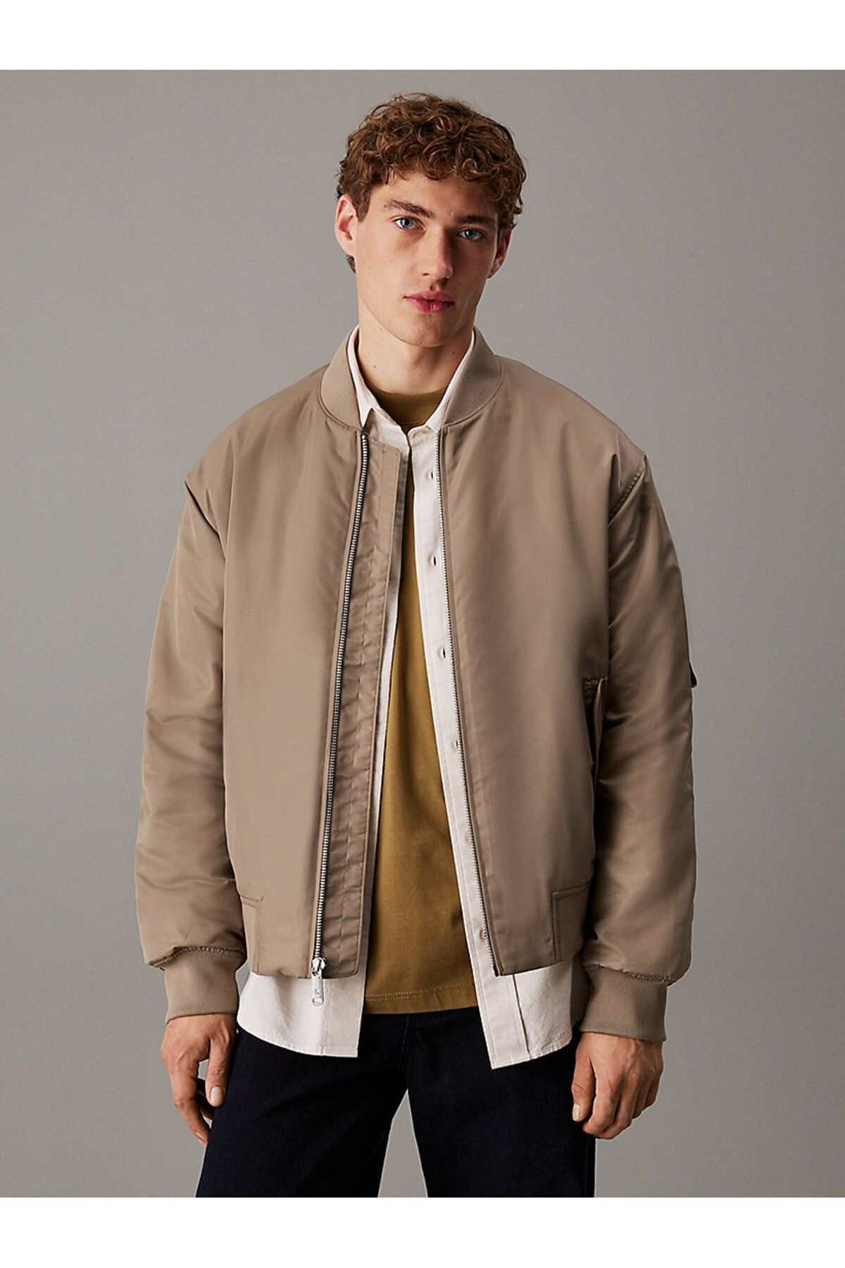 Calvin Klein-Men's Bomber Beige Jacket 1