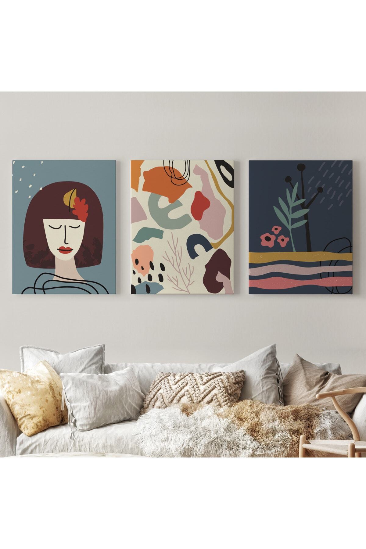 Çağdaş, Modern, Soyut Pastel 3 Lü Kanvas Duvar Tabblo Seti görsel 2