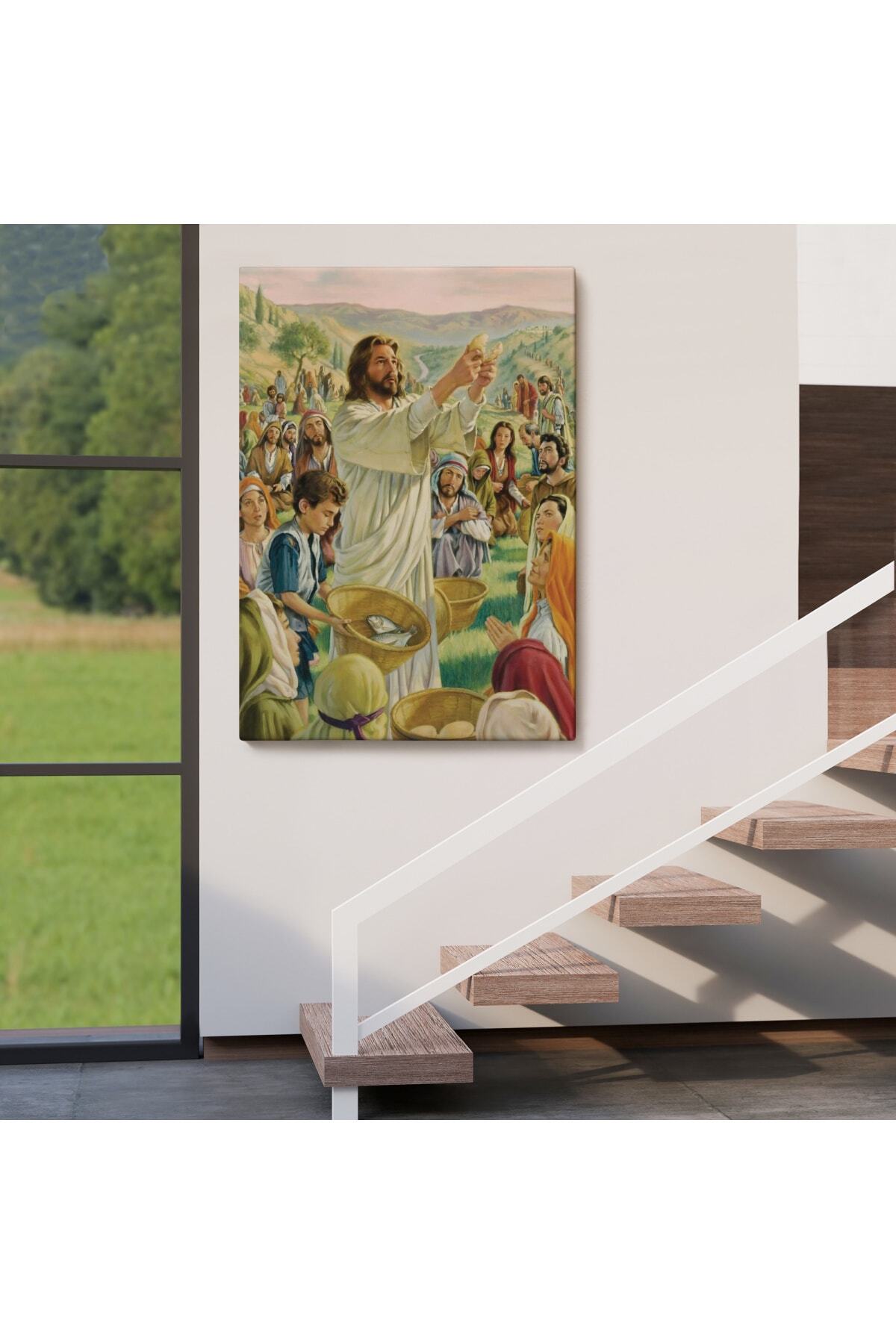 Rab Isa Binlerce Kişiyi Birkaç Ekmek Ve Balıkla Doyuruyor Kanvas Tablo Jesus Christ görsel 4