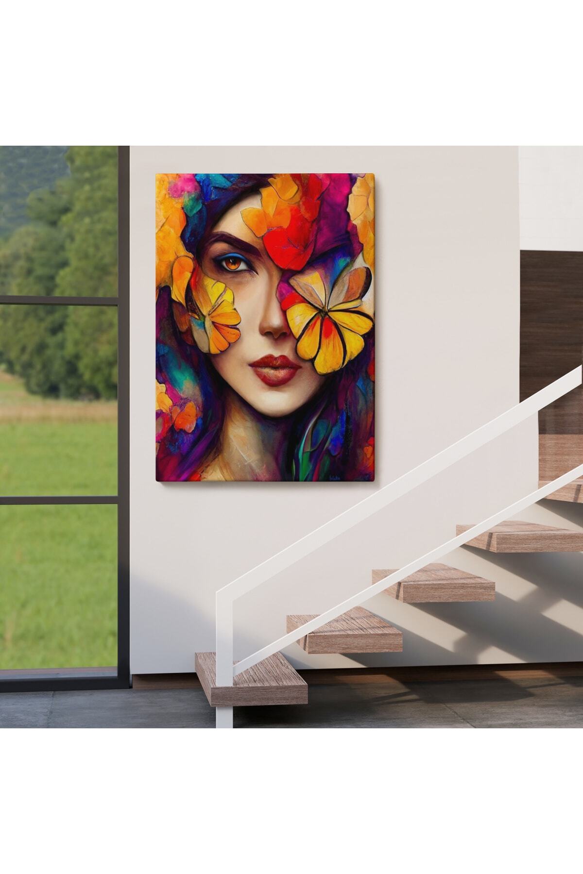 Çiçek Ve Kadın Temalı Dekoratif Duvar Tablosu görsel 4