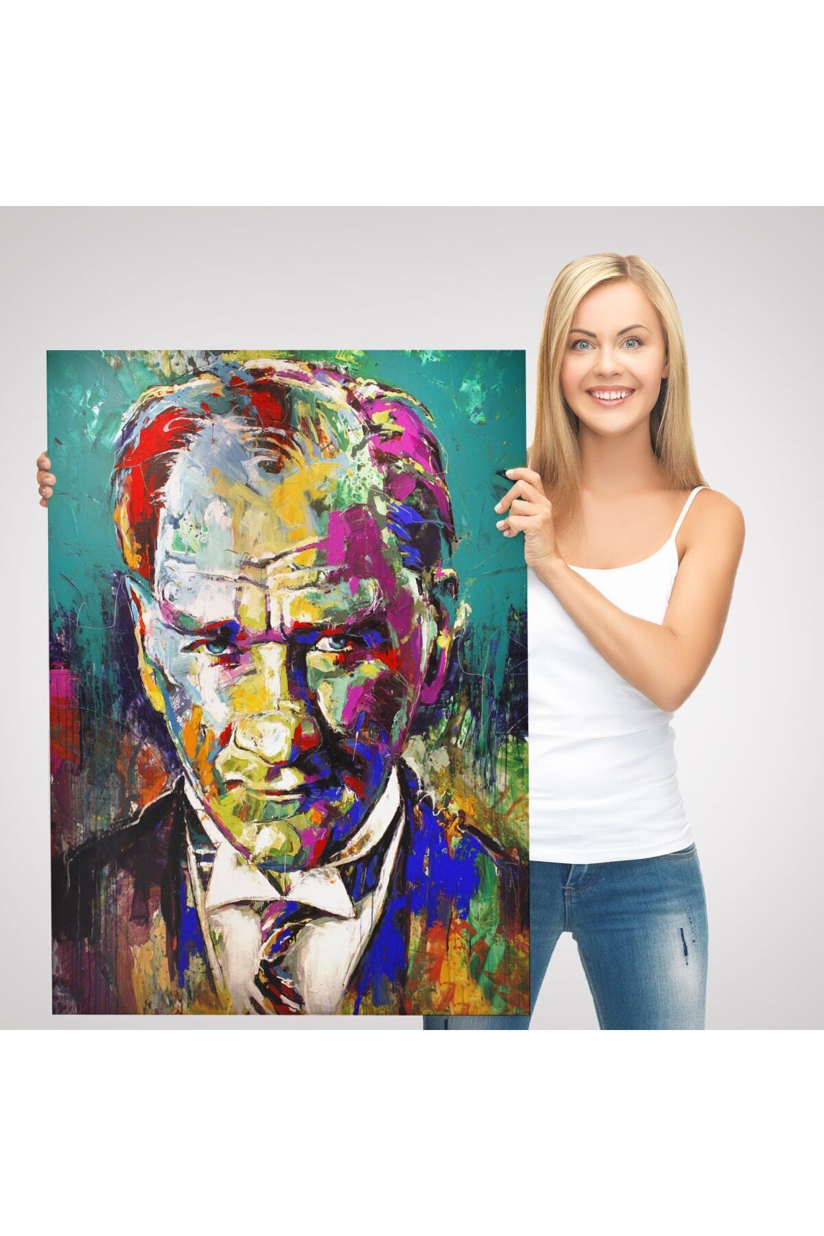 Renkli Mustafa Kemal Atatürk Kanvas Tablo görsel 3