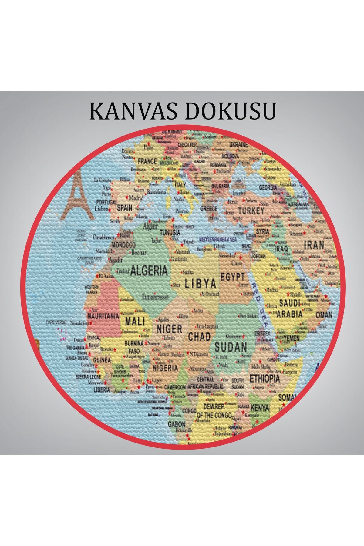 Dünya Haritası Tablo Son Derece Detaylı Dekoratif Okyanuslu görsel 7