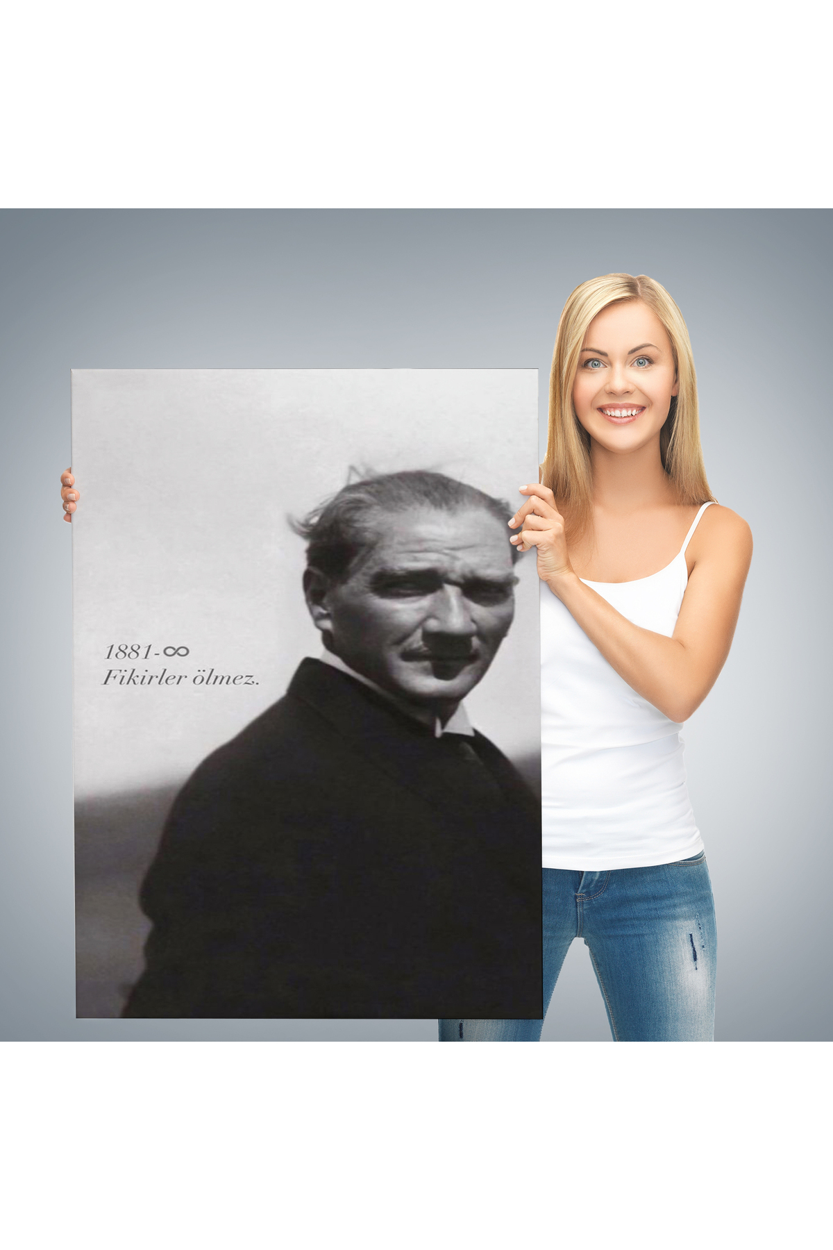 Atatürk Portre Tablosu Mustafa Kemal Atatürk Dikdörtgen Dekoratif Kanvas Tablo-1 görsel 3