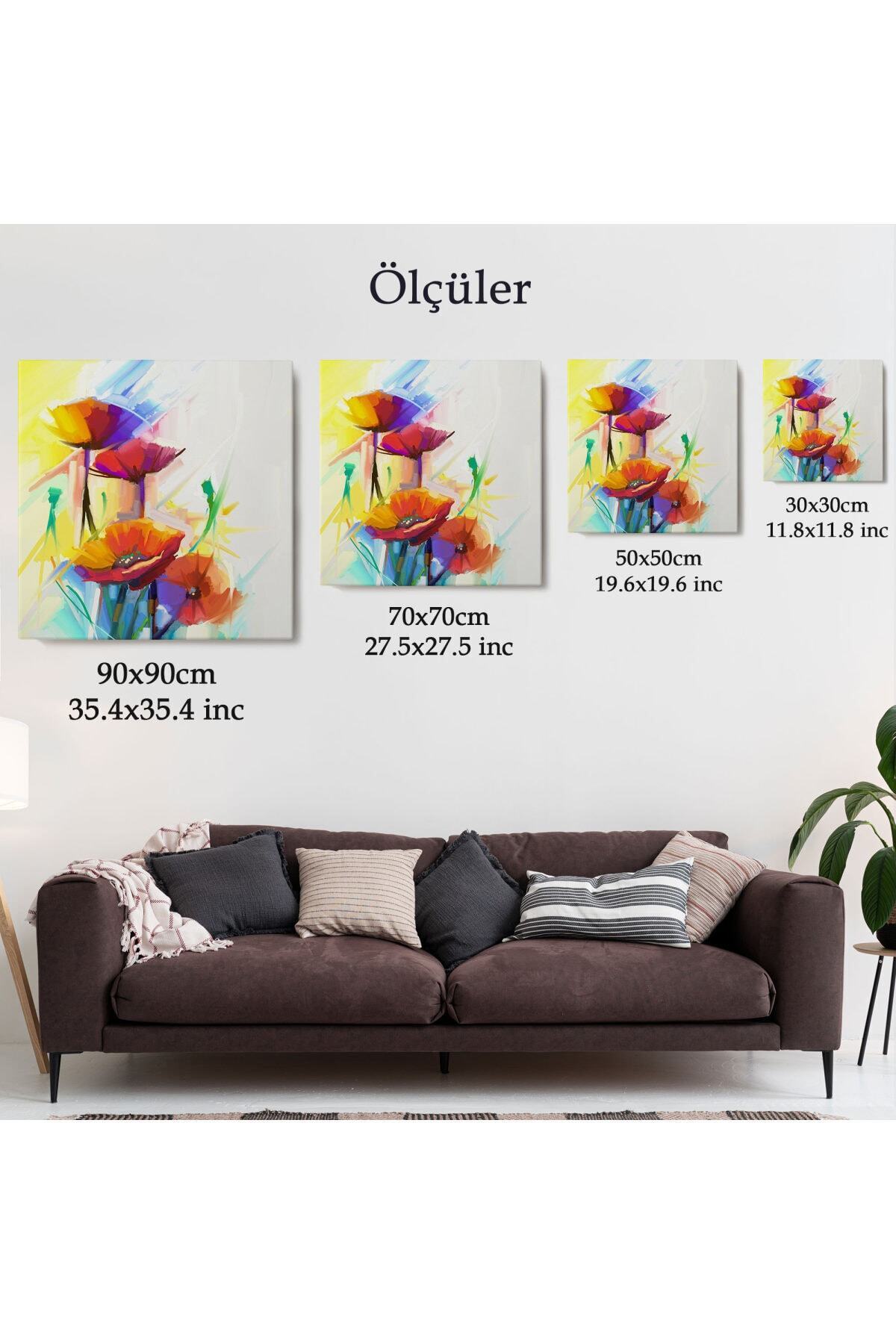 Soyut Çiçekler Yağlıboya Görünüm Dekoratif Kanvas Duvar Tablosu-1 görsel 6