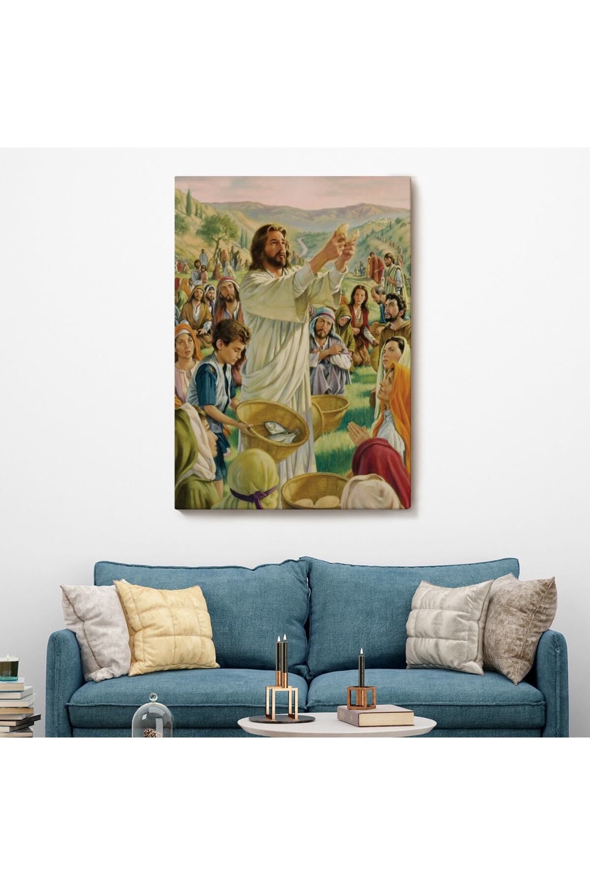 Rab Isa Binlerce Kişiyi Birkaç Ekmek Ve Balıkla Doyuruyor Kanvas Tablo Jesus Christ görsel 2