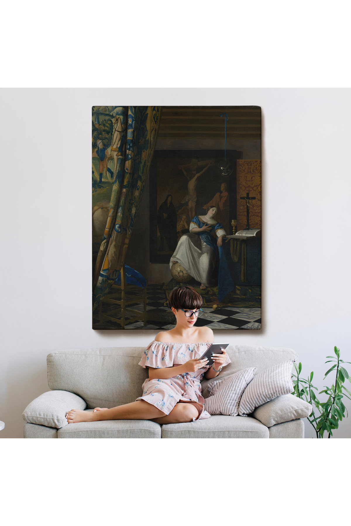 Johannes Vermeer - Katolik İnancının Alegorisi Kanvas Tablo- Allegory Of The Catholic Faith görsel 8