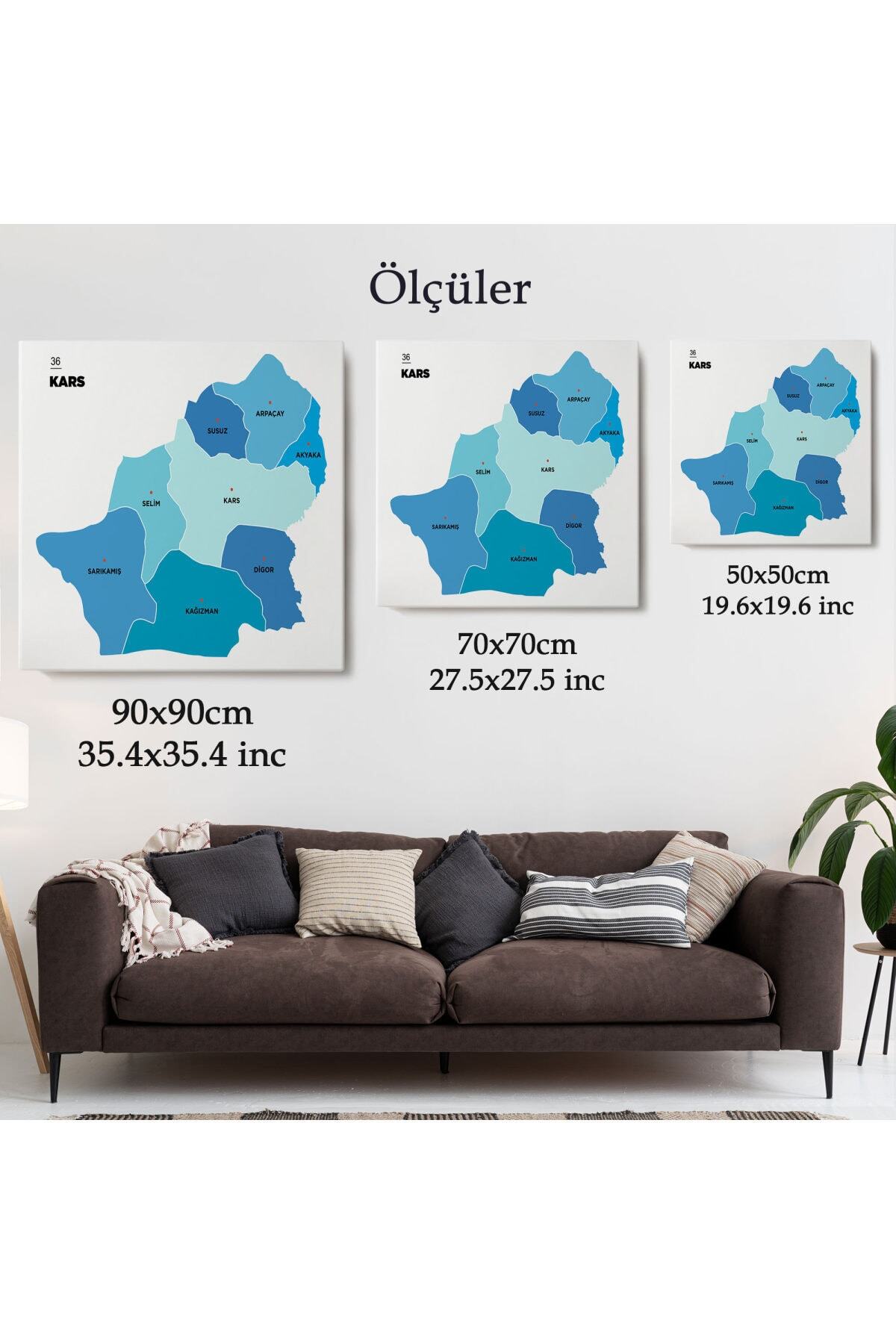 Kars Ili Ve Ilçeler Haritası Dekoratif Kanvas Tablo-1 görsel 5