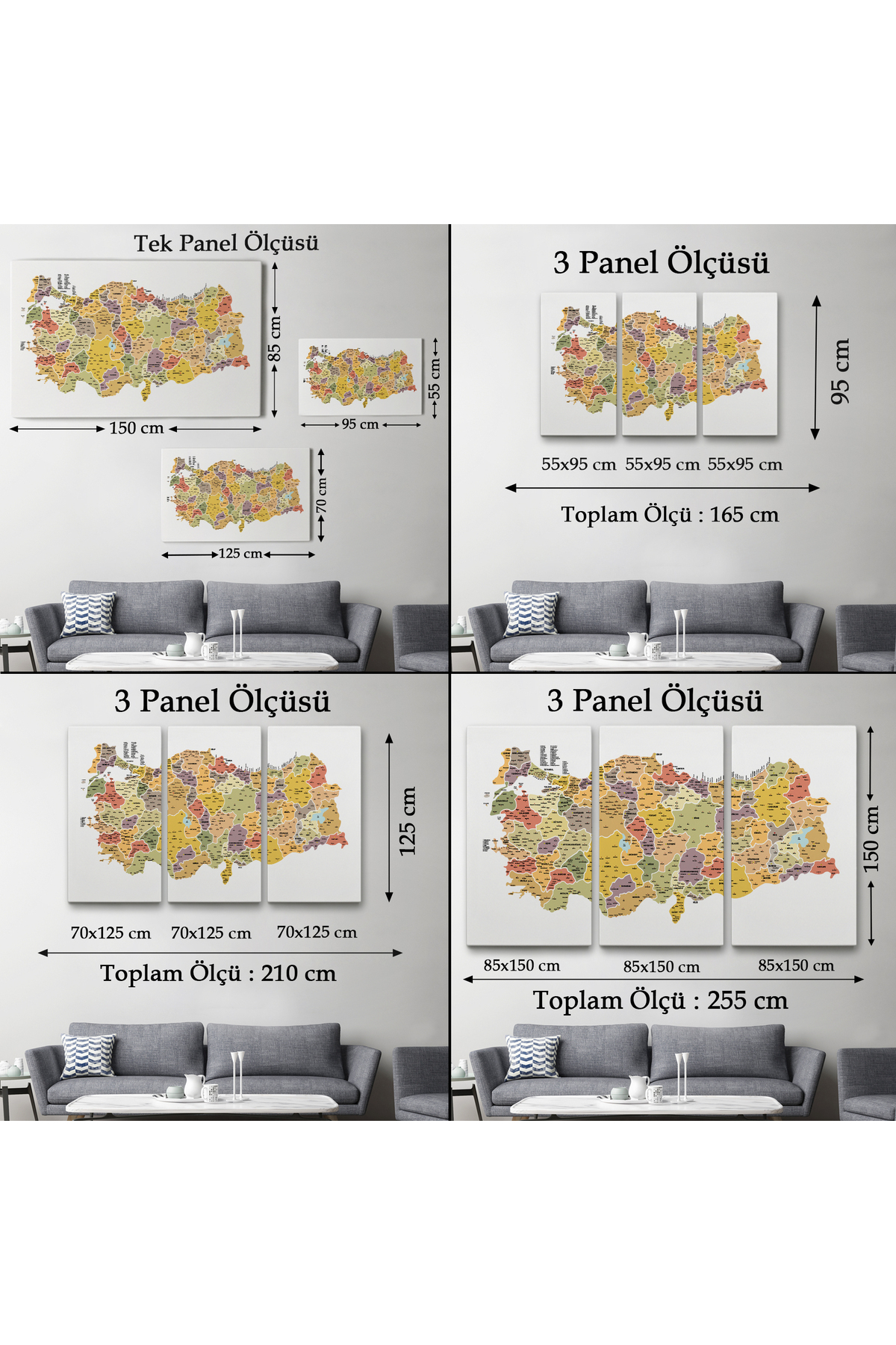 Türkiye Haritası Kanvas Tablo Il Ve Ilçeli Ayrıntılı Eğitici Dekoratif Tablo-2 görsel 7