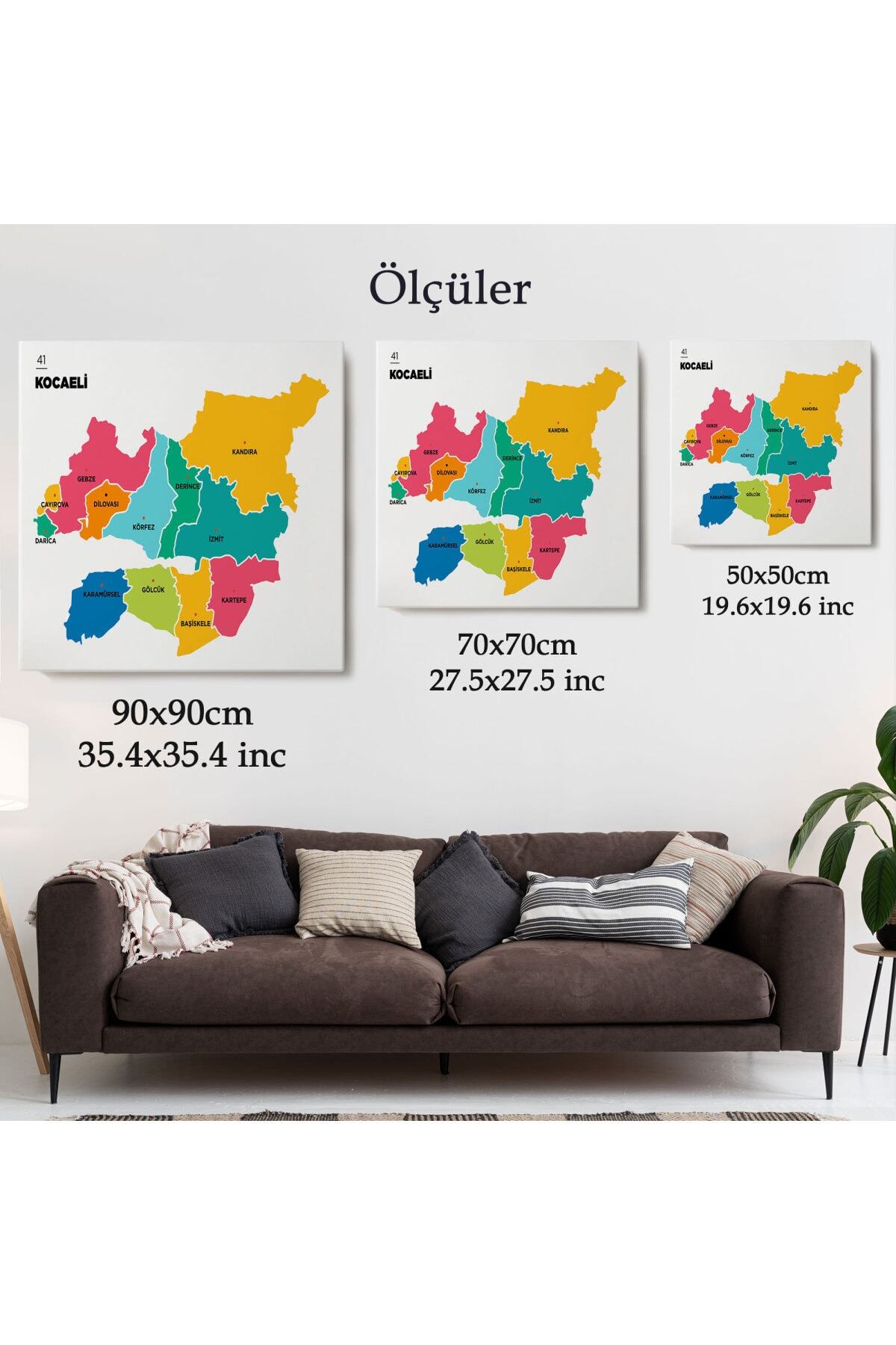 Kocaeli Ili Ve Ilçeler Haritası Dekoratif Kanvas Tablo görsel 5