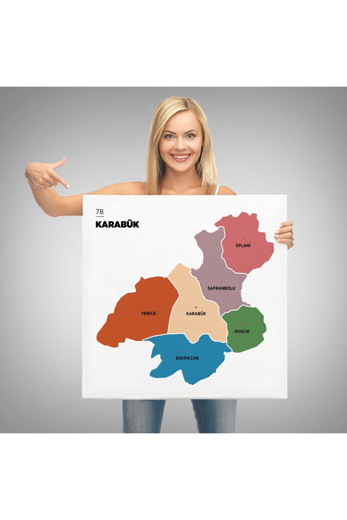 Karabük Ili Ve Ilçeler Haritası Dekoratif Kanvas Tablo görsel 3