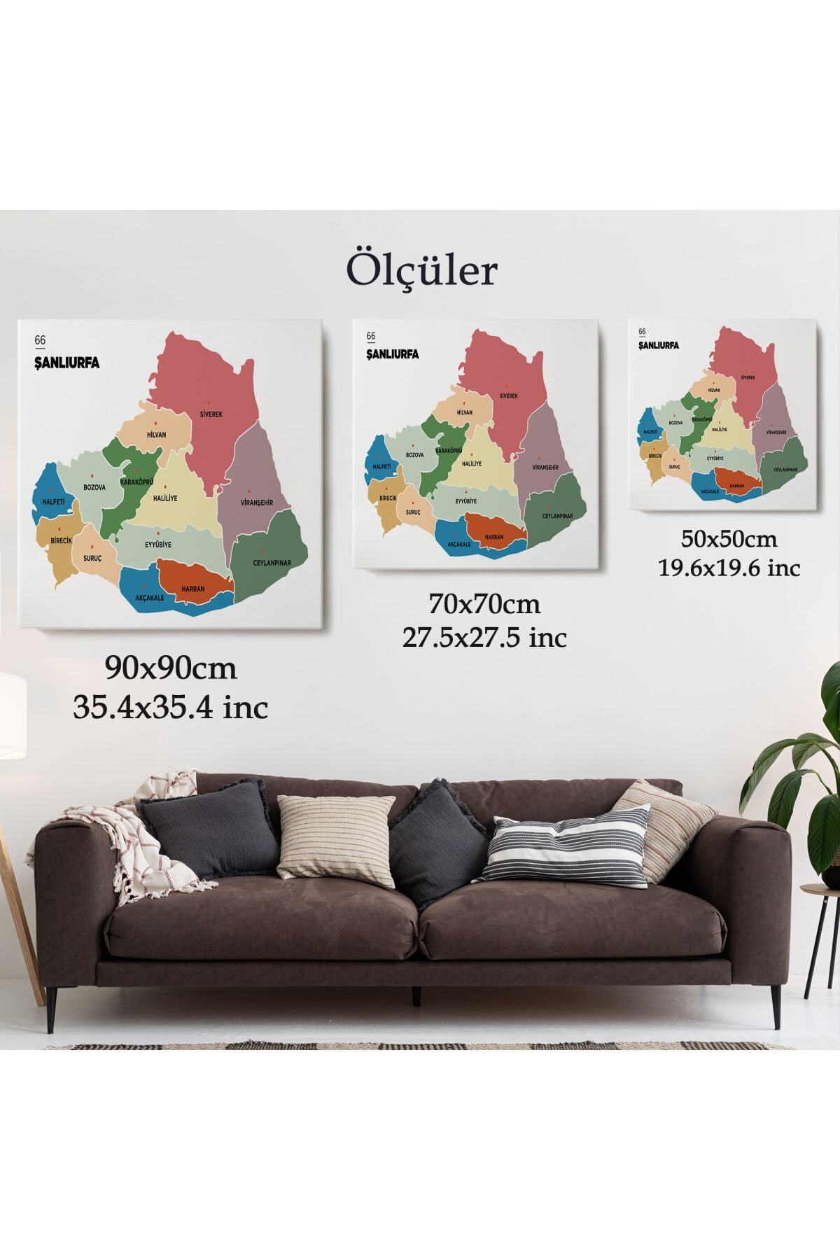 Şanlıurfa Ili Ve Ilçeler Haritası Dekoratif Kanvas Tablo-1 görsel 5