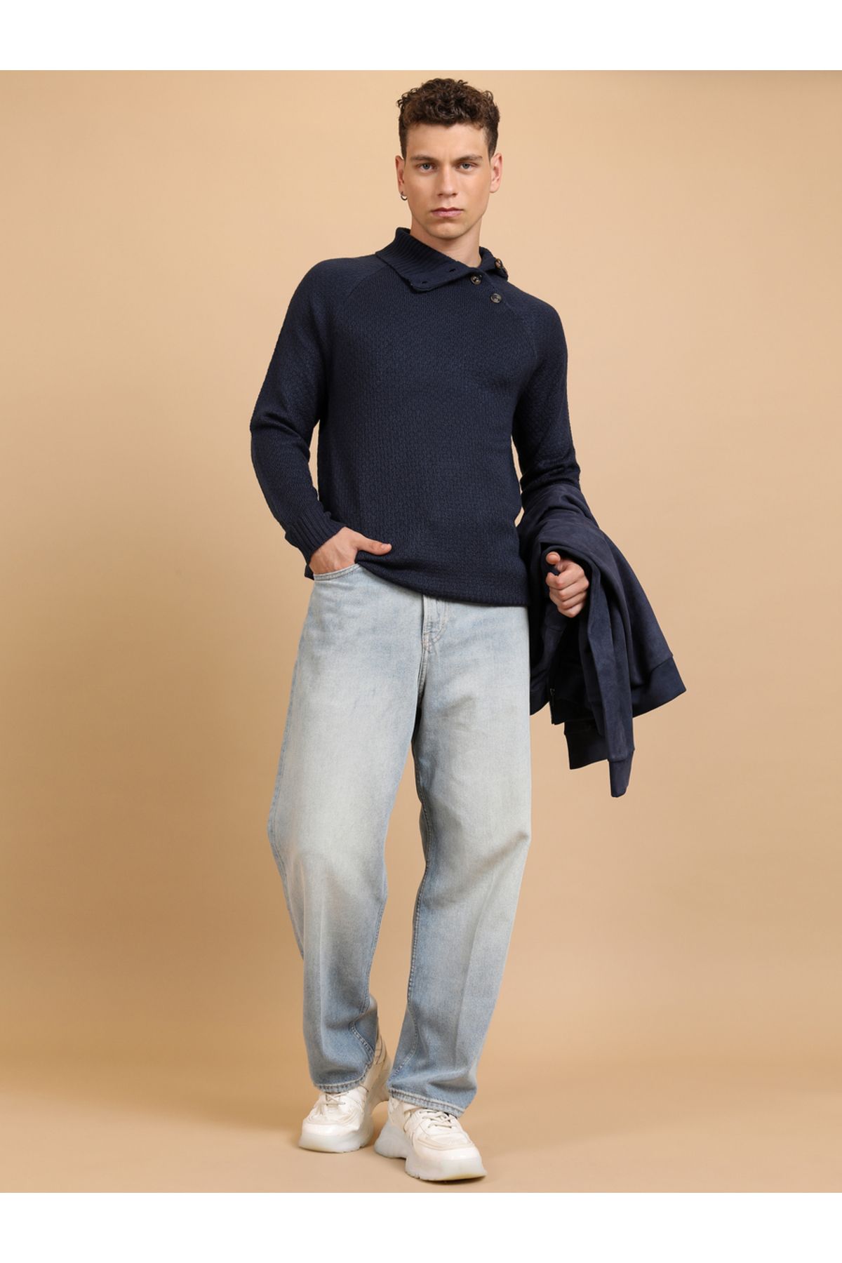 Highlander By Styli-Turtle Neck Textured Sweater with Button Accent 4