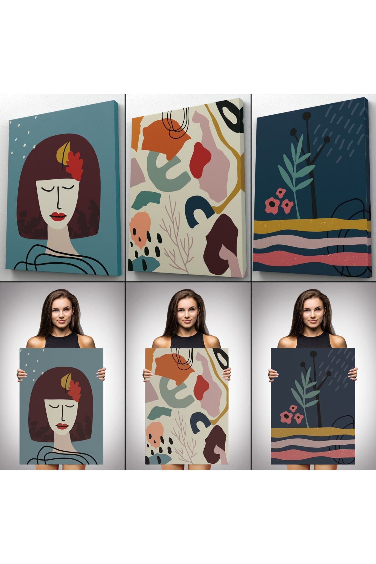 Çağdaş, Modern, Soyut Pastel 3 Lü Kanvas Duvar Tabblo Seti görsel 3