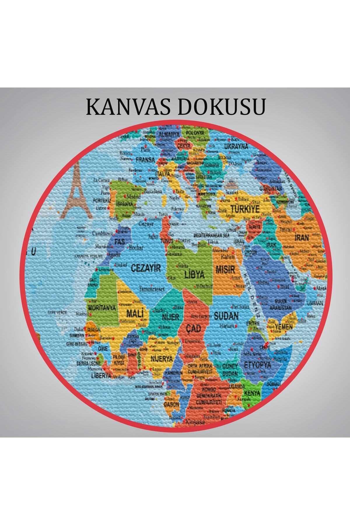 Türkçe Dünya Haritası Kanvas Tablo Son Derece Detaylı Ve Dekoratif-8 görsel 7