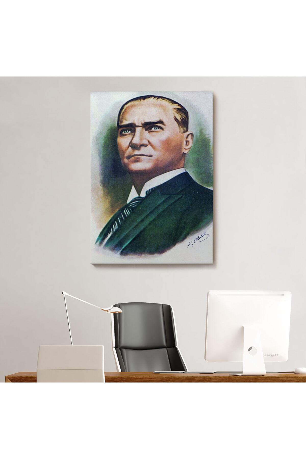 Atatürk Portre Tablosu Mustafa Kemal Atatürk Dikdörtgen Dekoratif Kanvas Tablo-11 görsel 7