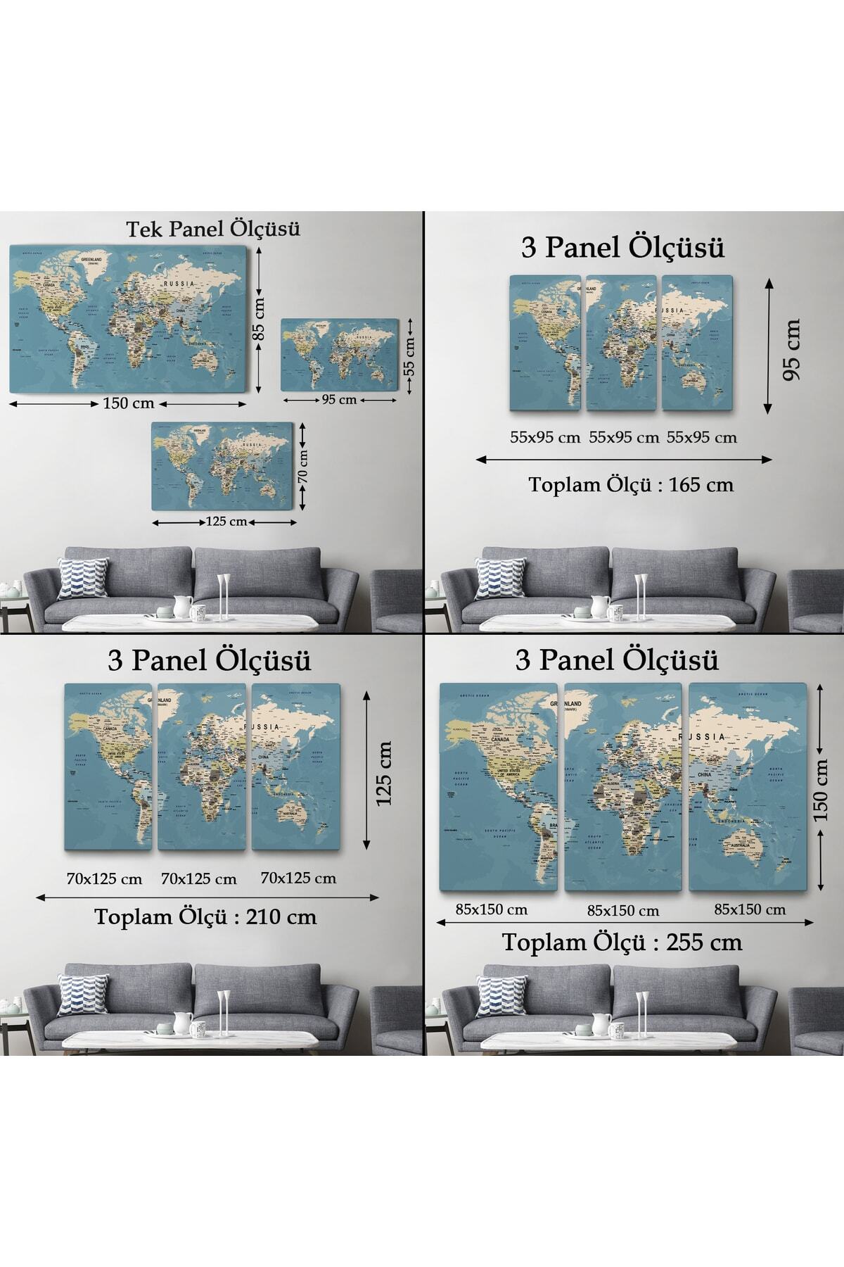 Dünya Haritası Son Derece Ayrıntılı Eğitici Ve Öğretici Okyanuslu Kanvas Tablo-2 görsel 5