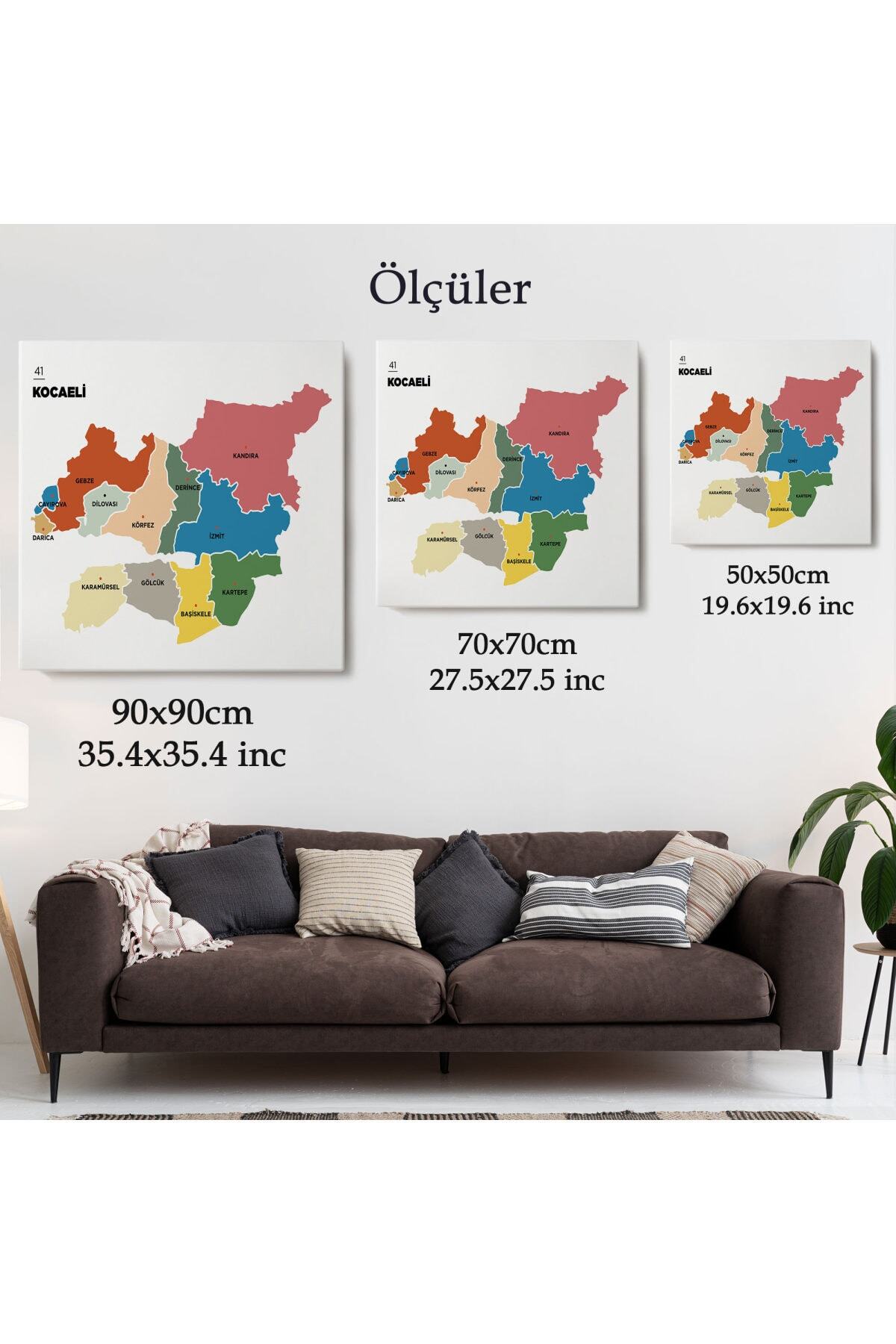 Kocaeli Ili Ve Ilçeler Haritası Dekoratif Kanvas Tablo-1 görsel 5