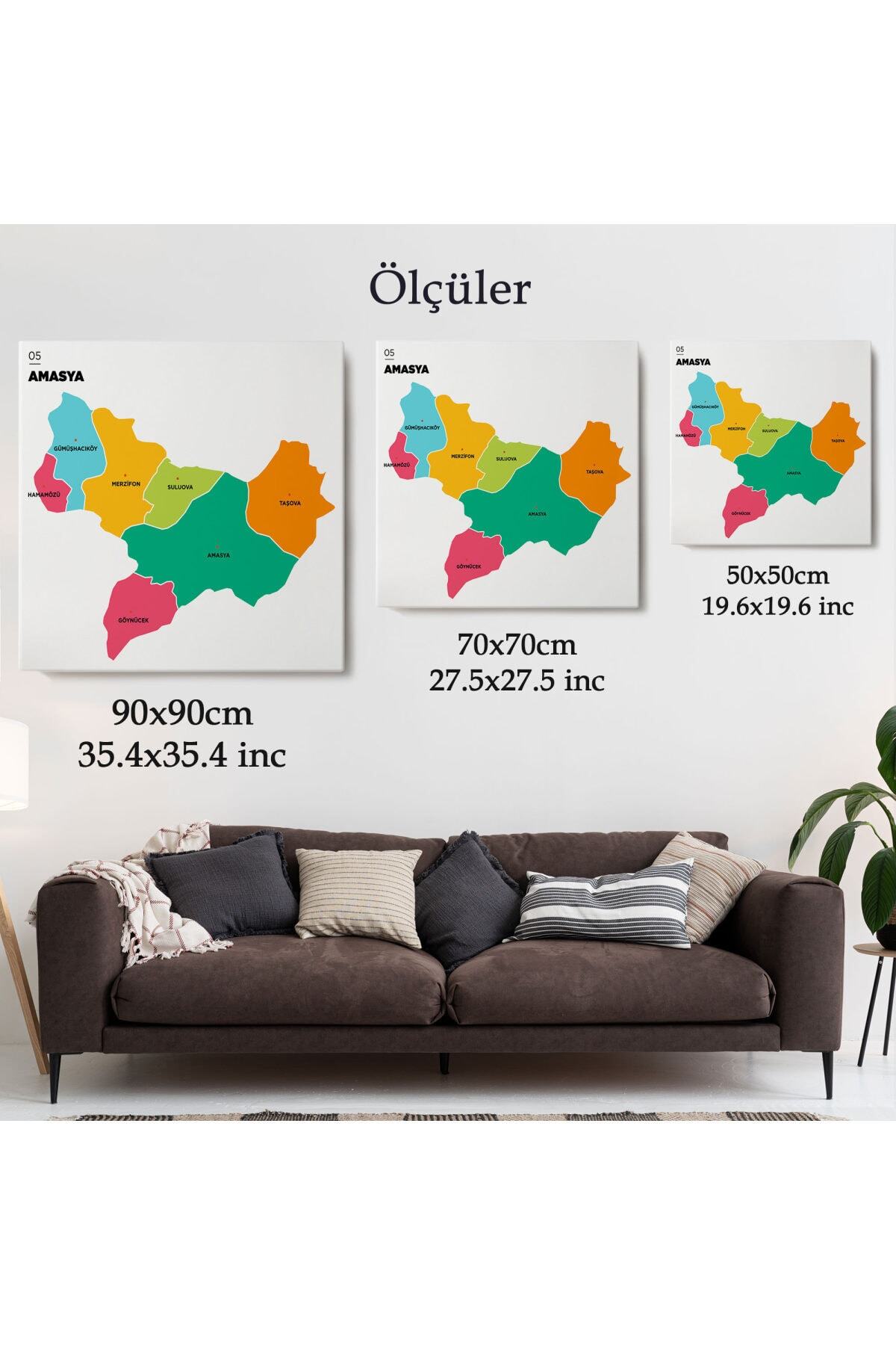 Amasya Ili Ve Ilçeler Haritası Dekoratif Kanvas Tablo-1 görsel 5