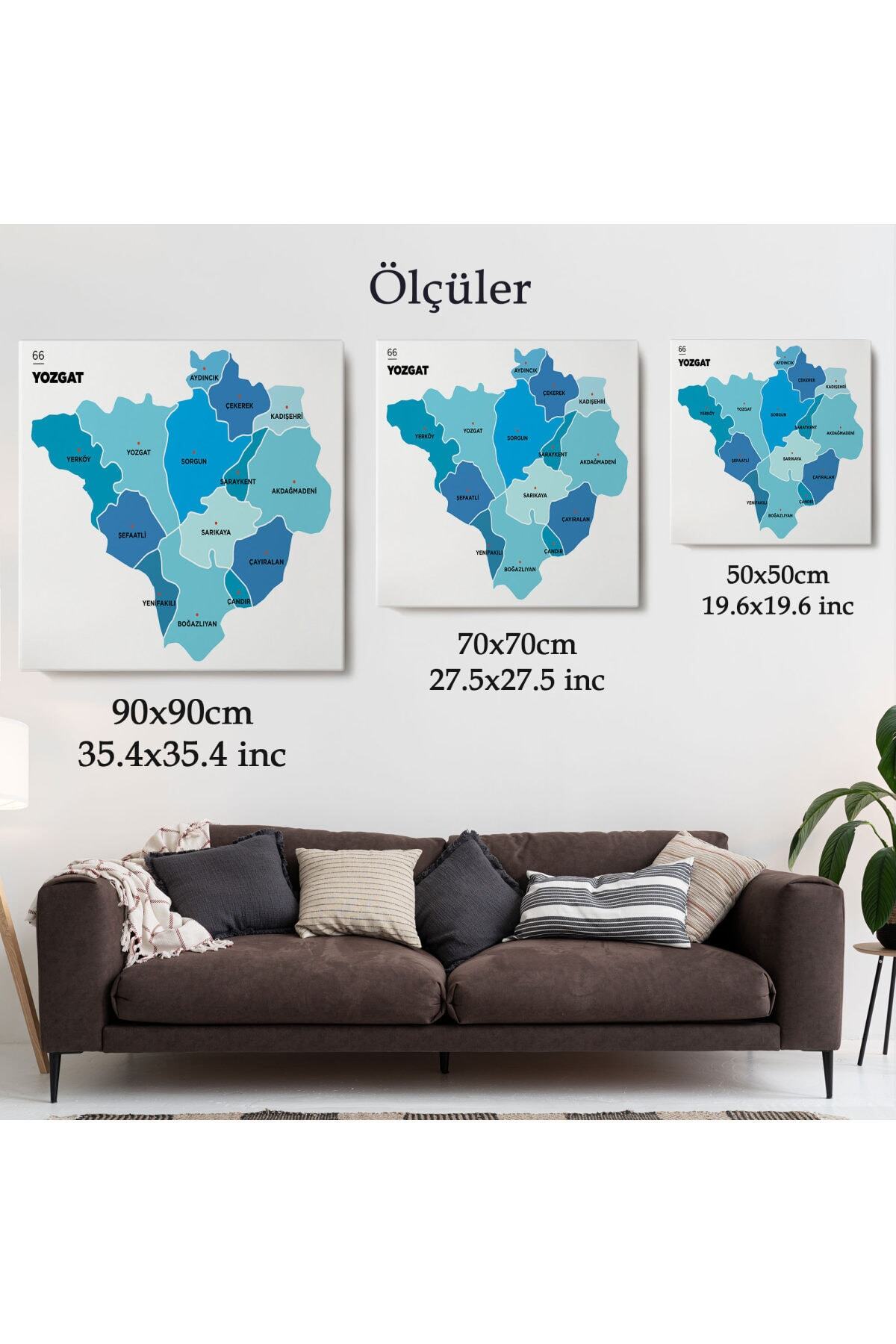 Yozgat Ili Ve Ilçeler Haritası Dekoratif Kanvas Tablo-2 görsel 5