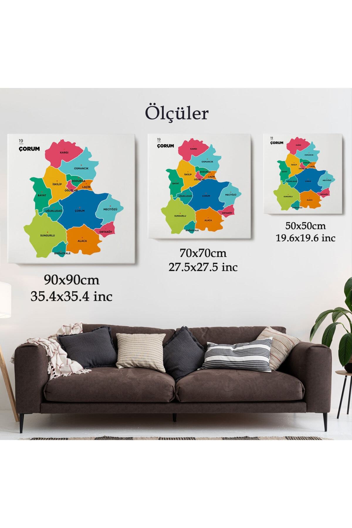 Çorum Ili Ve Ilçeler Haritası Dekoratif Kanvas Tablo görsel 5