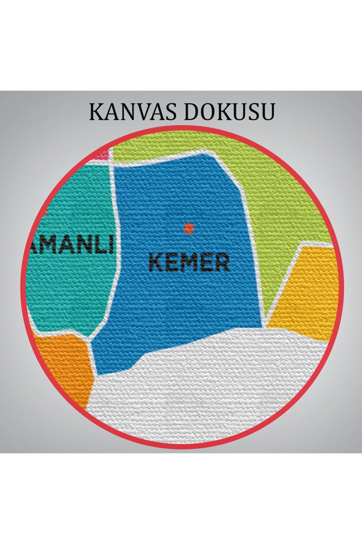 Burdur Ili Ve Ilçeler Haritası Dekoratif Kanvas Tablo görsel 6