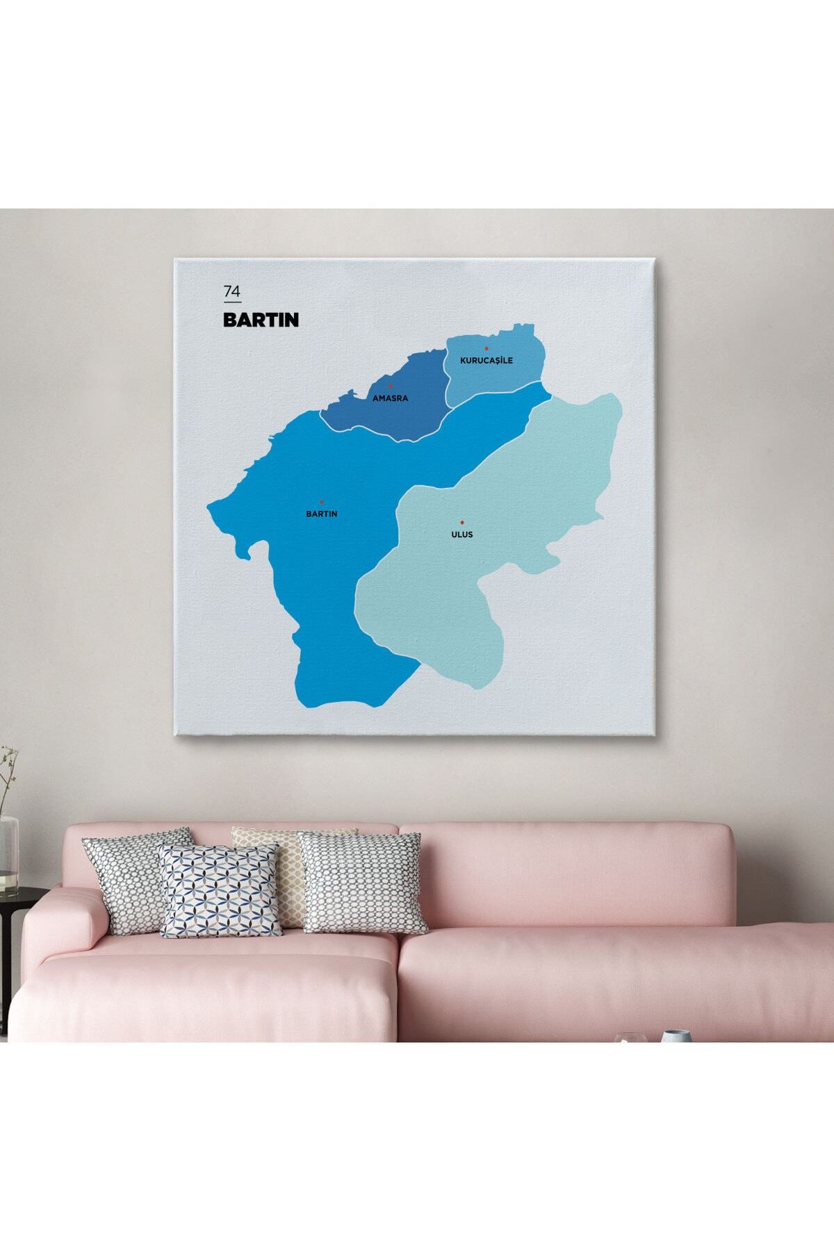 Bartın Ili Ve Ilçeler Haritası Dekoratif Kanvas Tablo-1 görsel 2