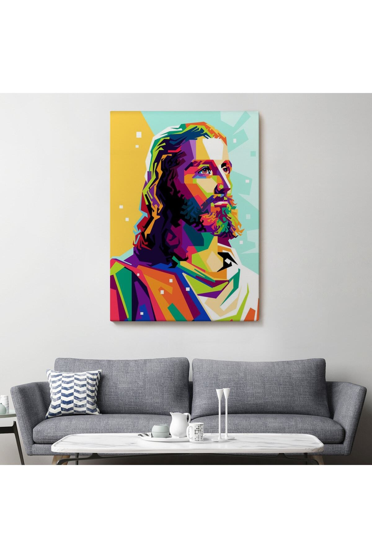 Renkli Isa Mesih Kanvas Duvar Tablosu, Jesus Christ görsel 2