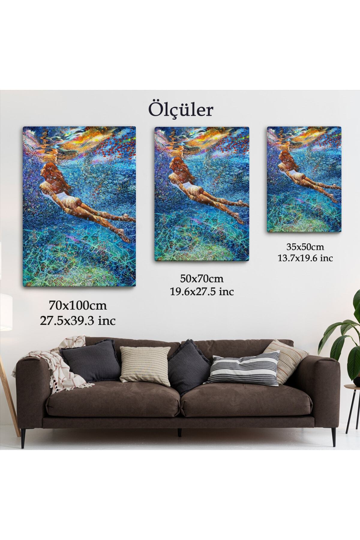 Su Altında Yüzen Kız Kanvas Duvar Tablosu görsel 5