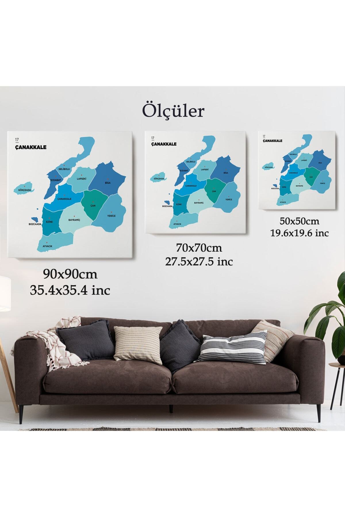 Çanakkale Ili Ve Ilçeler Haritası Dekoratif Kanvas Tablo görsel 5
