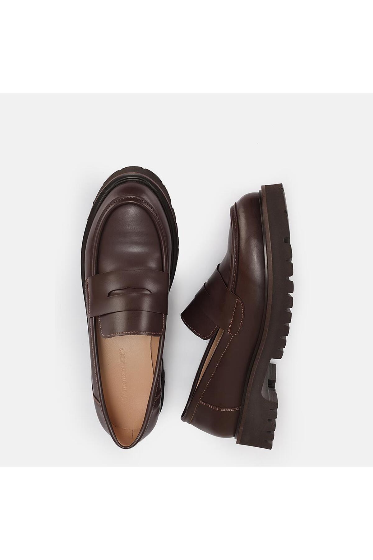 37Numara  BÜYÜK NUMARA KADIN KALIN TABAN LOAFER-41-42-43-44 KAHVE CİLT - Görsel 5