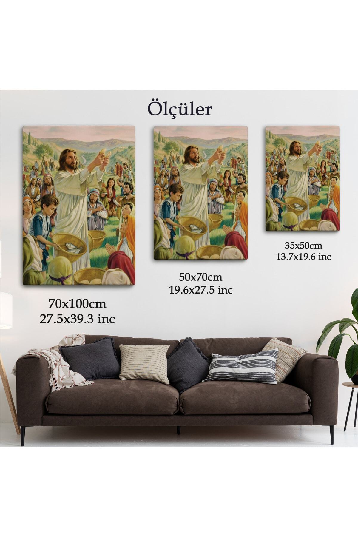 Rab Isa Binlerce Kişiyi Birkaç Ekmek Ve Balıkla Doyuruyor Kanvas Tablo Jesus Christ görsel 5