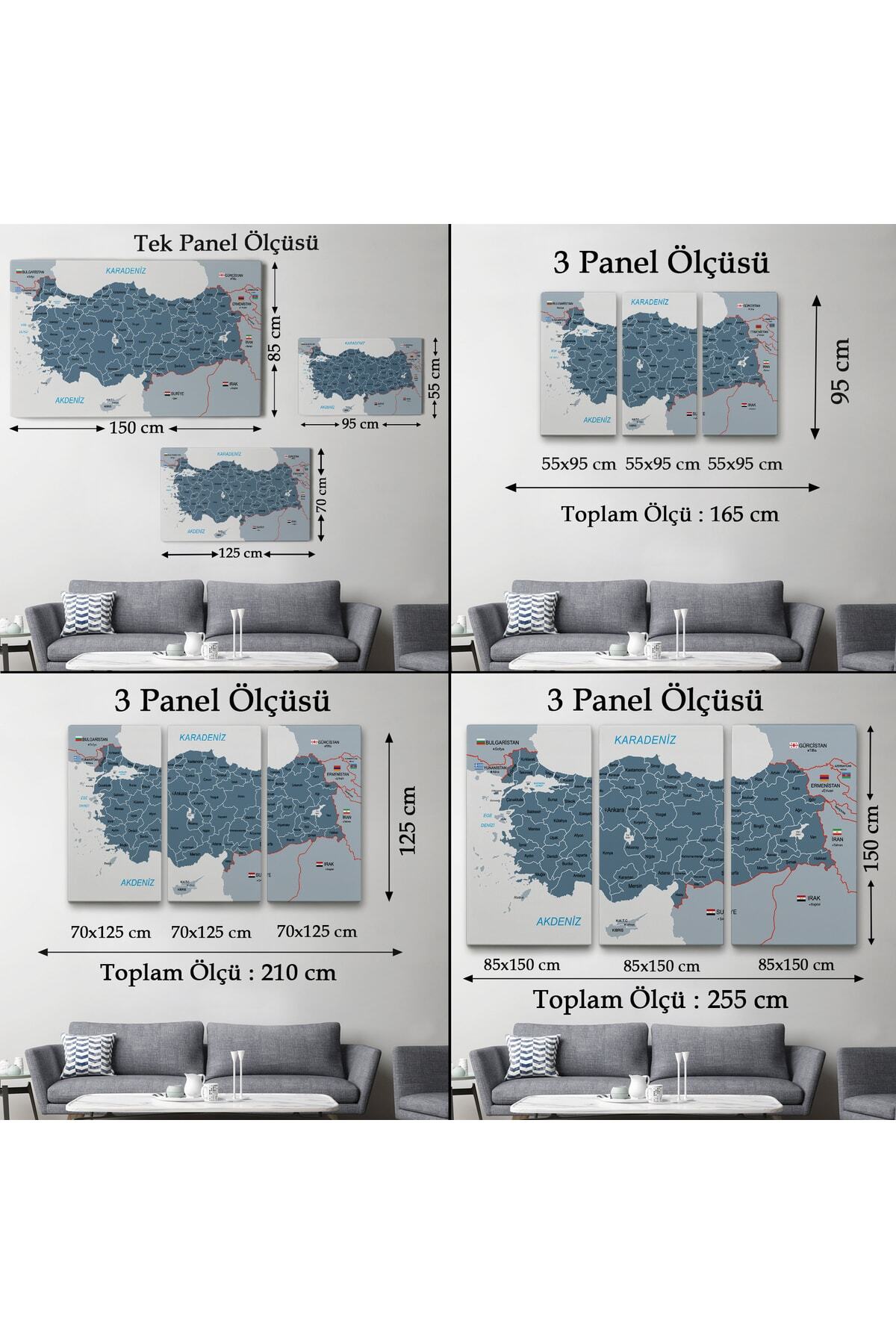 Türkiye Haritası Kanvas Tablo Sınır Komşulu Eğitici Ve Öğretici Dekoratif Tablo görsel 5